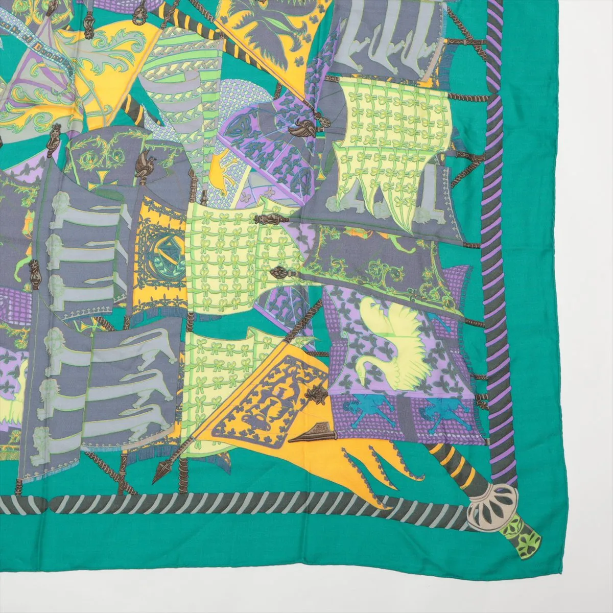 Carrége en ETENDARDS ET BONNIERES Stole Cashmere x Silk Emerald Green Thread — view 4