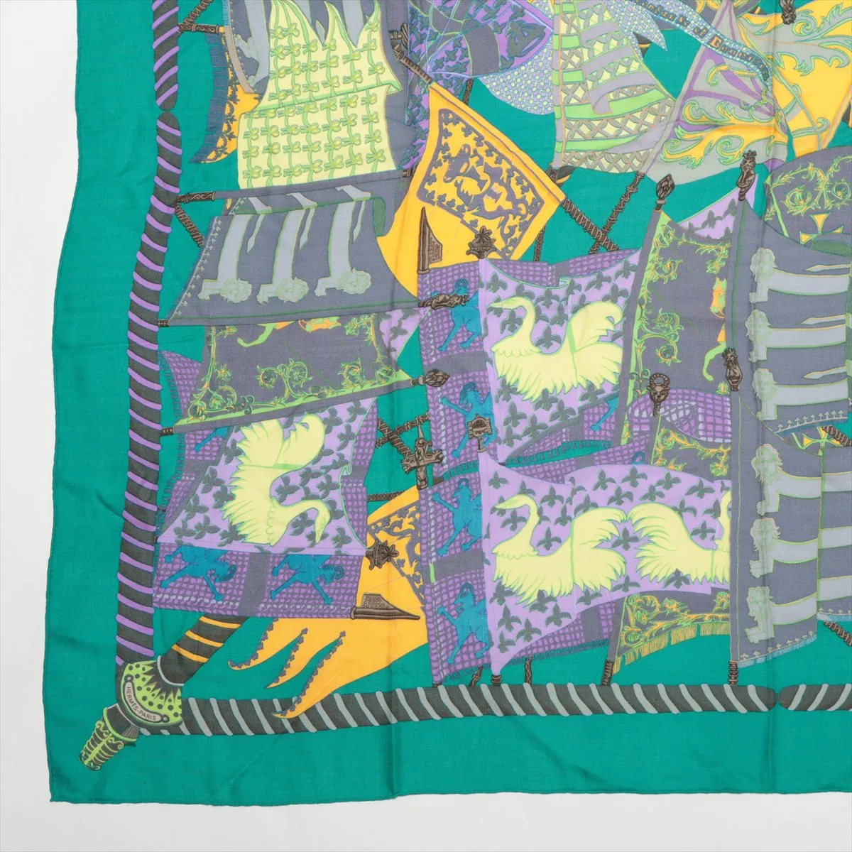 Carrége en ETENDARDS ET BONNIERES Stole Cashmere x Silk Emerald Green Thread — view 5