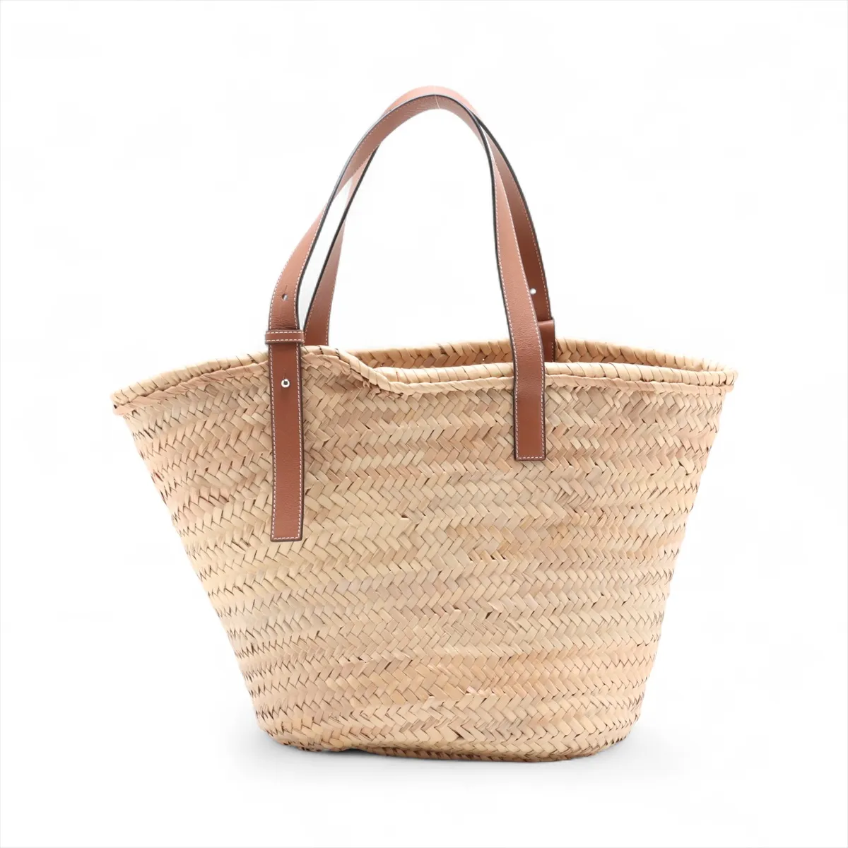 Basket Large Raffia x Leather Tote Bag, Beige x Brown — view 2