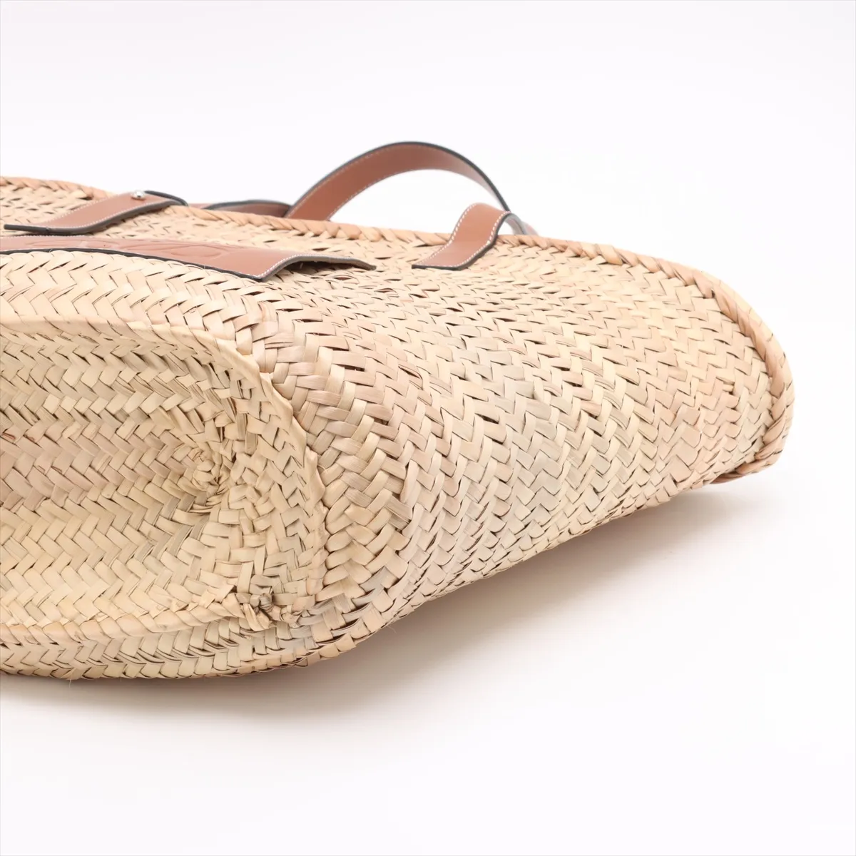 Basket Large Raffia x Leather Tote Bag, Beige x Brown — view 3