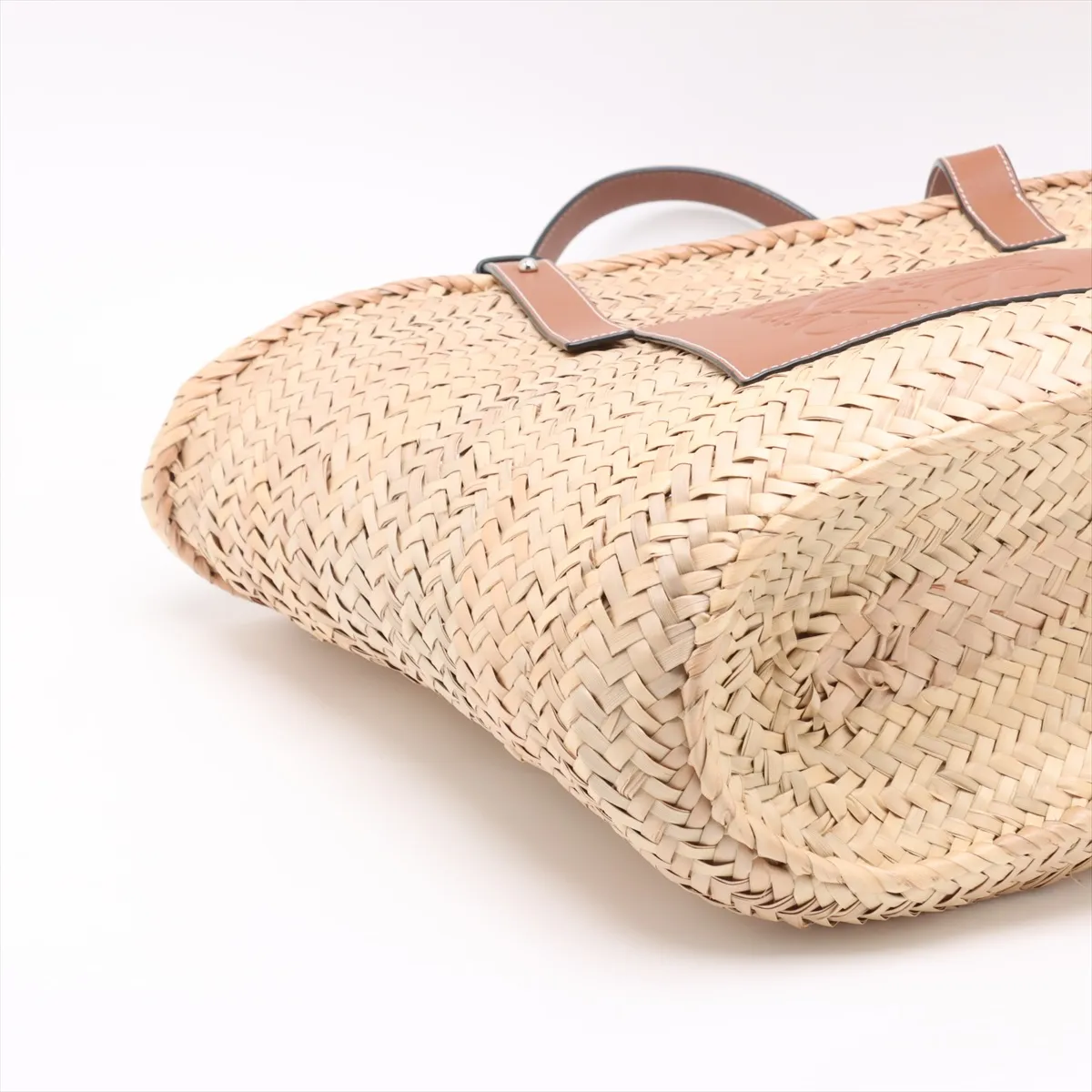 Basket Large Raffia x Leather Tote Bag, Beige x Brown — view 4