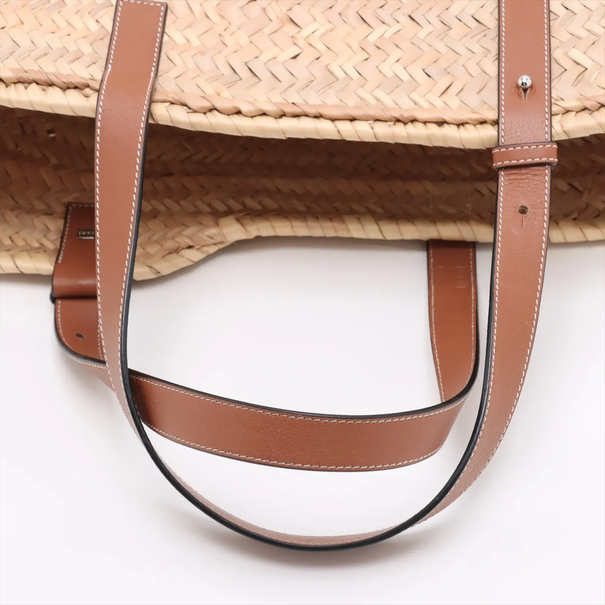 Basket Large Raffia x Leather Tote Bag, Beige x Brown — view 5