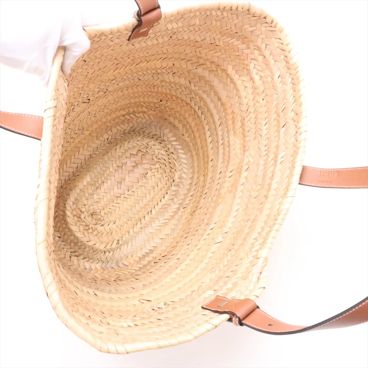 Basket Large Raffia x Leather Tote Bag, Beige x Brown — view 7