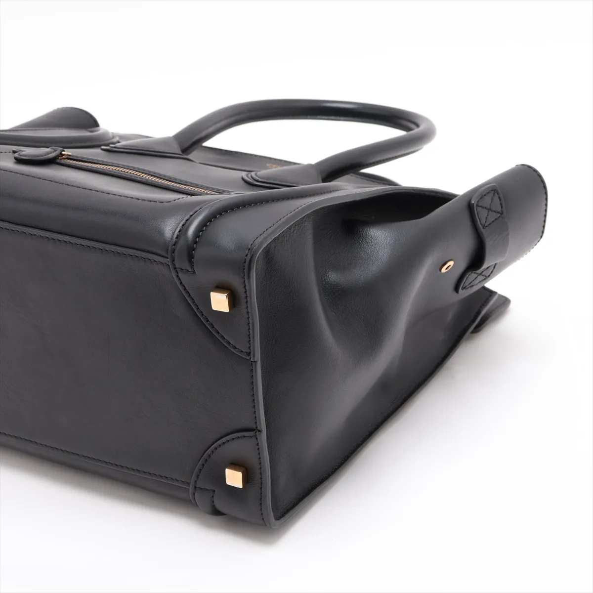 Luggage Mini Shopper Leather Handbag, Black — view 3