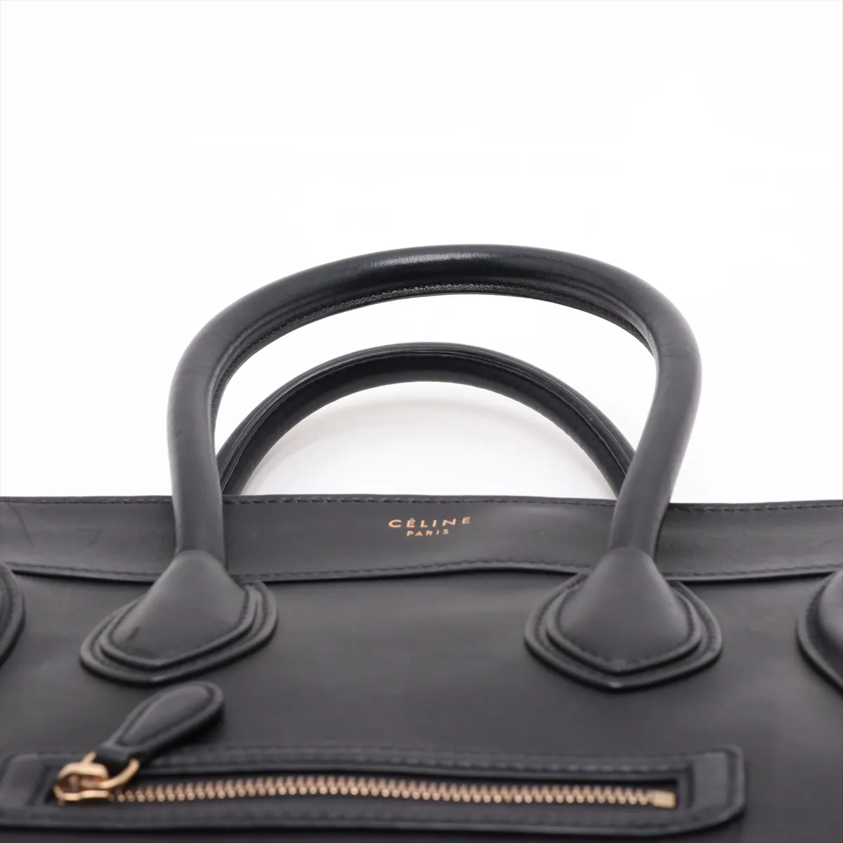 Luggage Mini Shopper Leather Handbag, Black — view 6