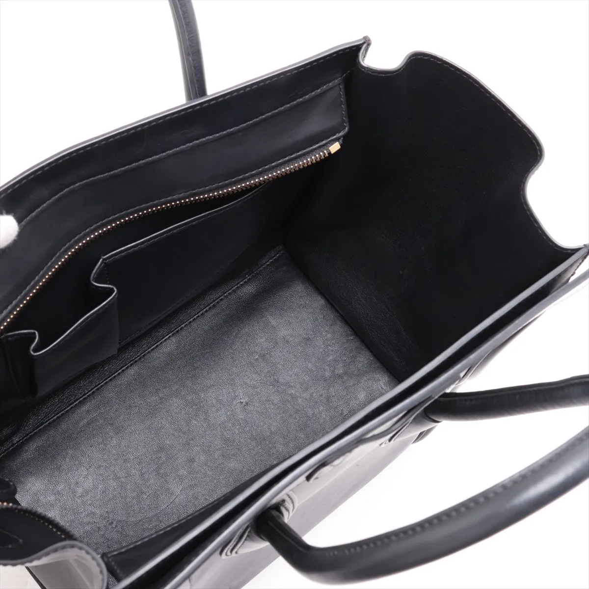 Luggage Mini Shopper Leather Handbag, Black — view 7