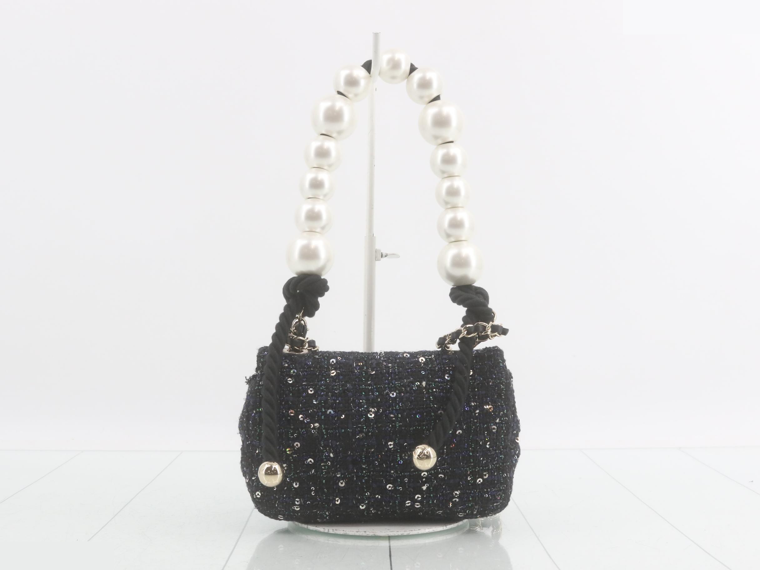 Pearl and sequin mini matelassé shoulder bag — view 2