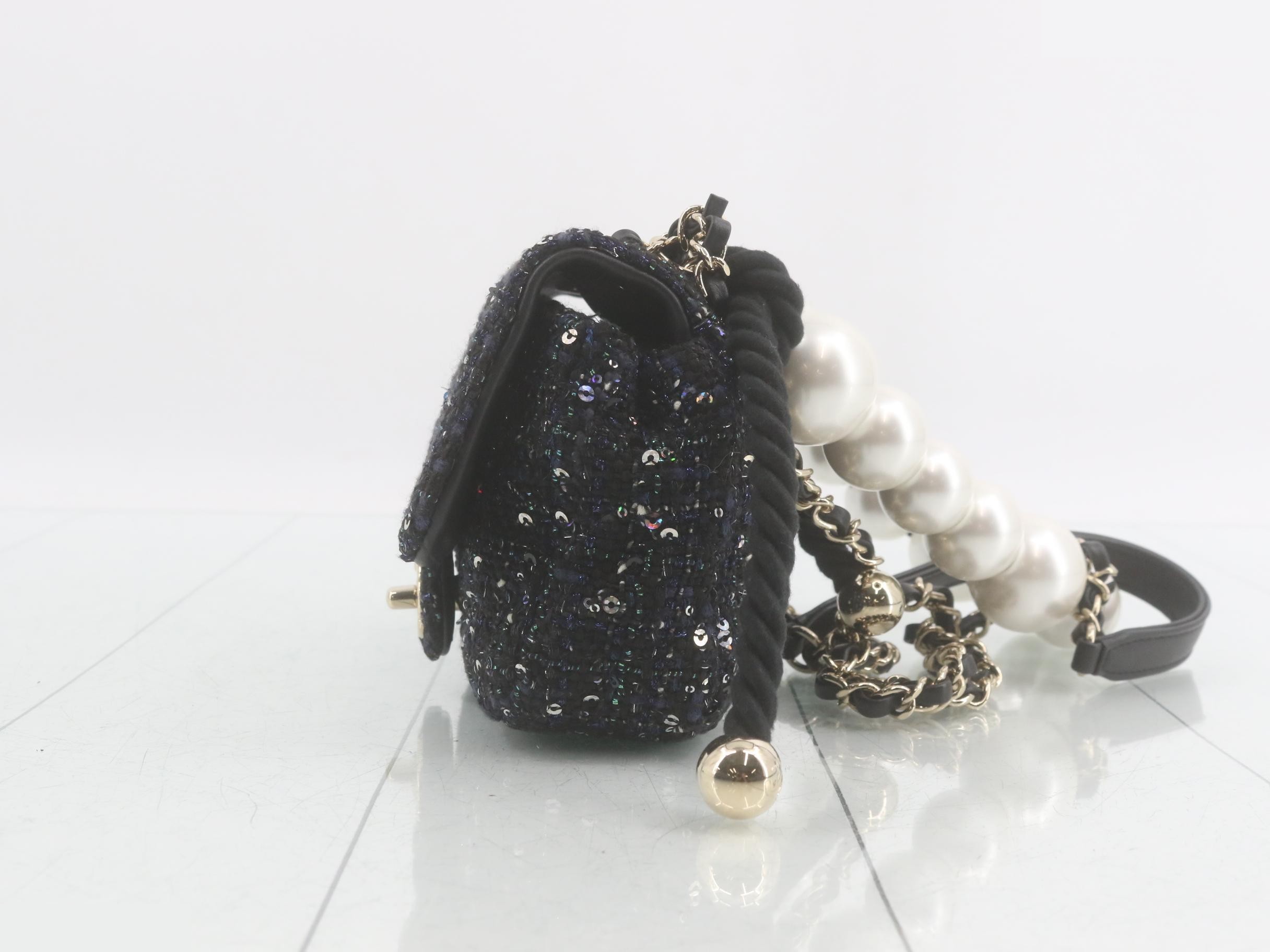 Pearl and sequin mini matelassé shoulder bag — view 3