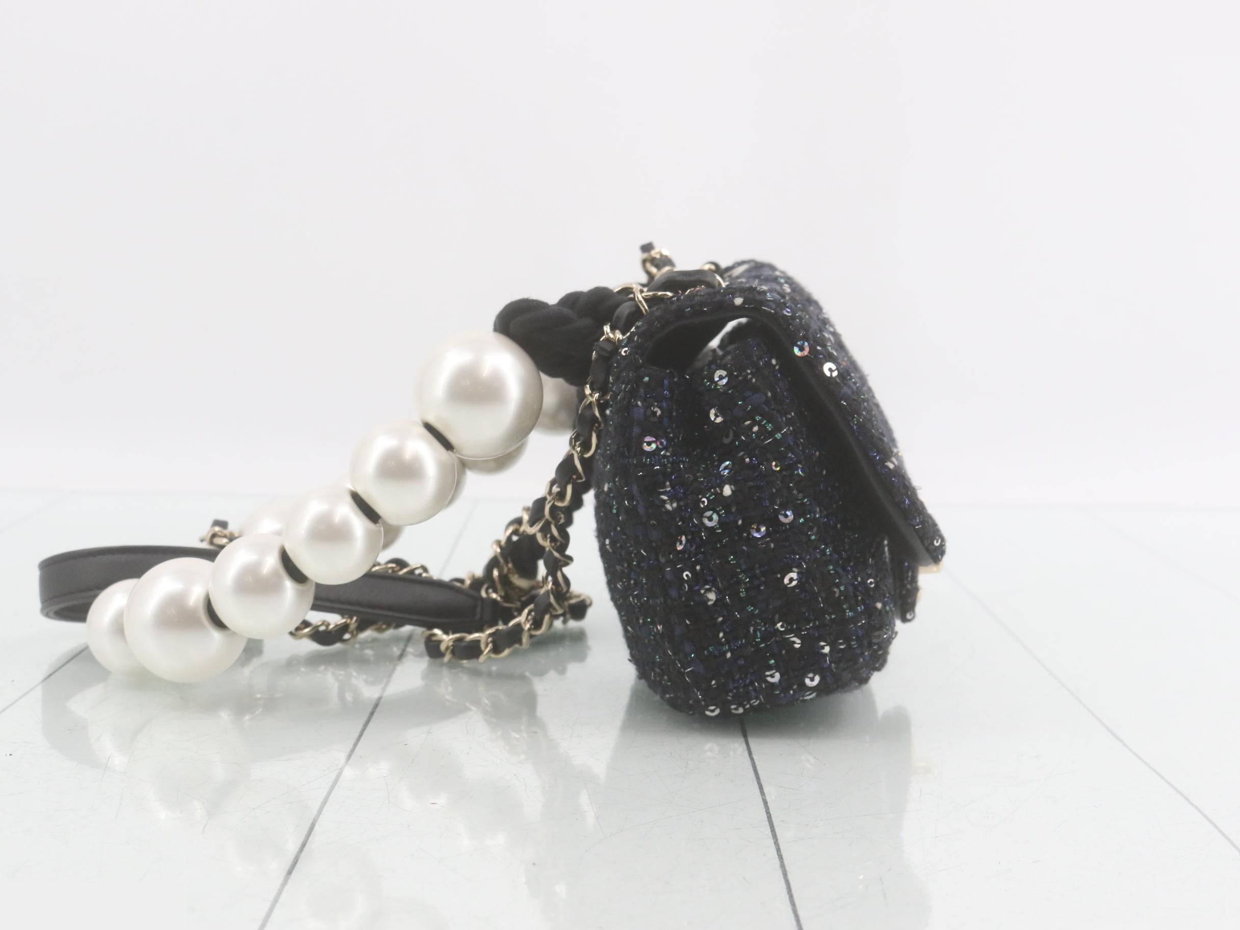 Pearl and sequin mini matelassé shoulder bag — view 4