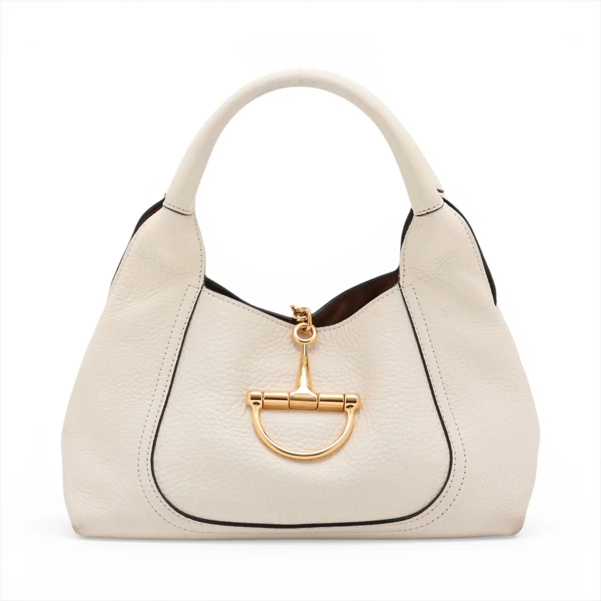 Soft Bit Leather Handbag, Beige, 837467