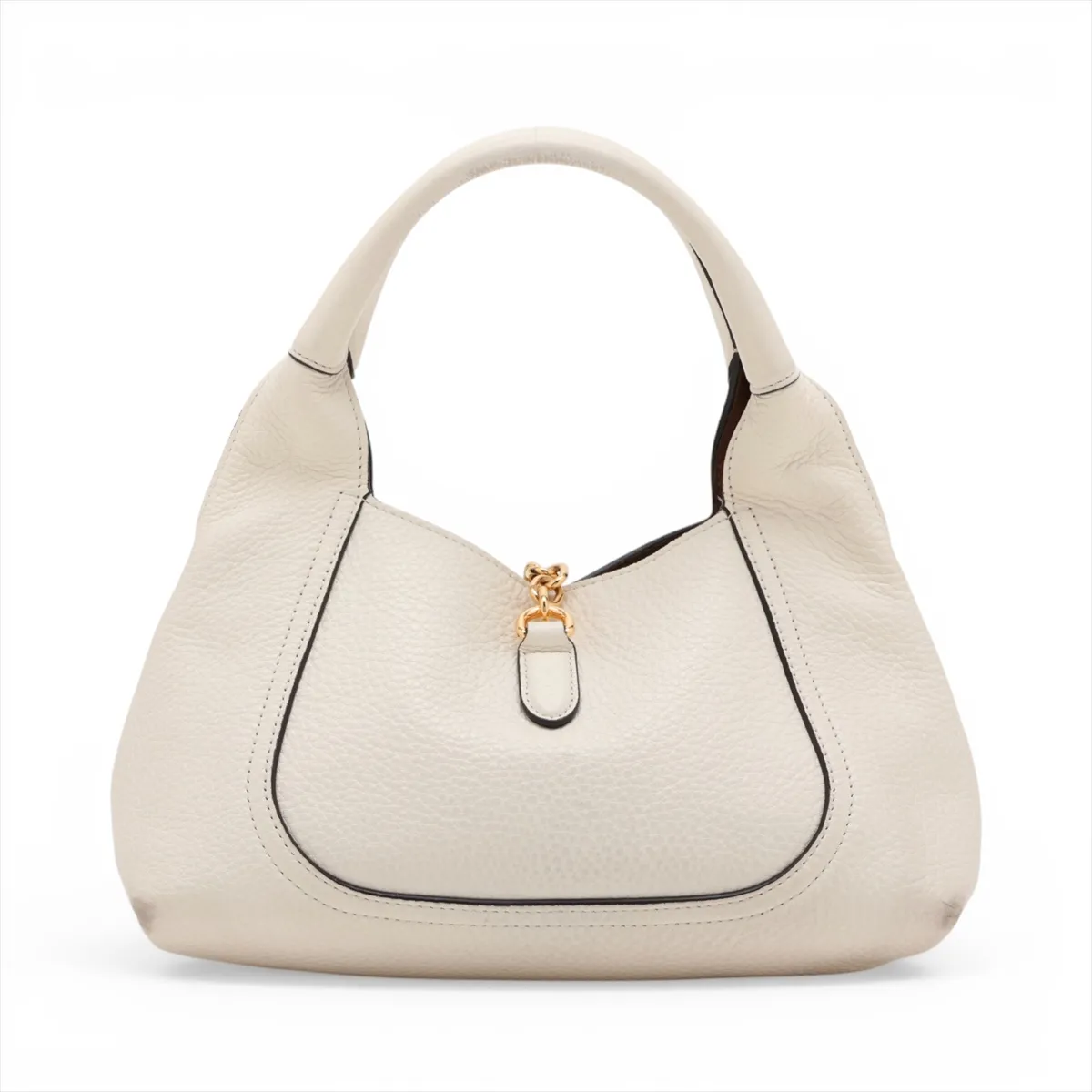 Soft Bit Leather Handbag, Beige, 837467 — view 2