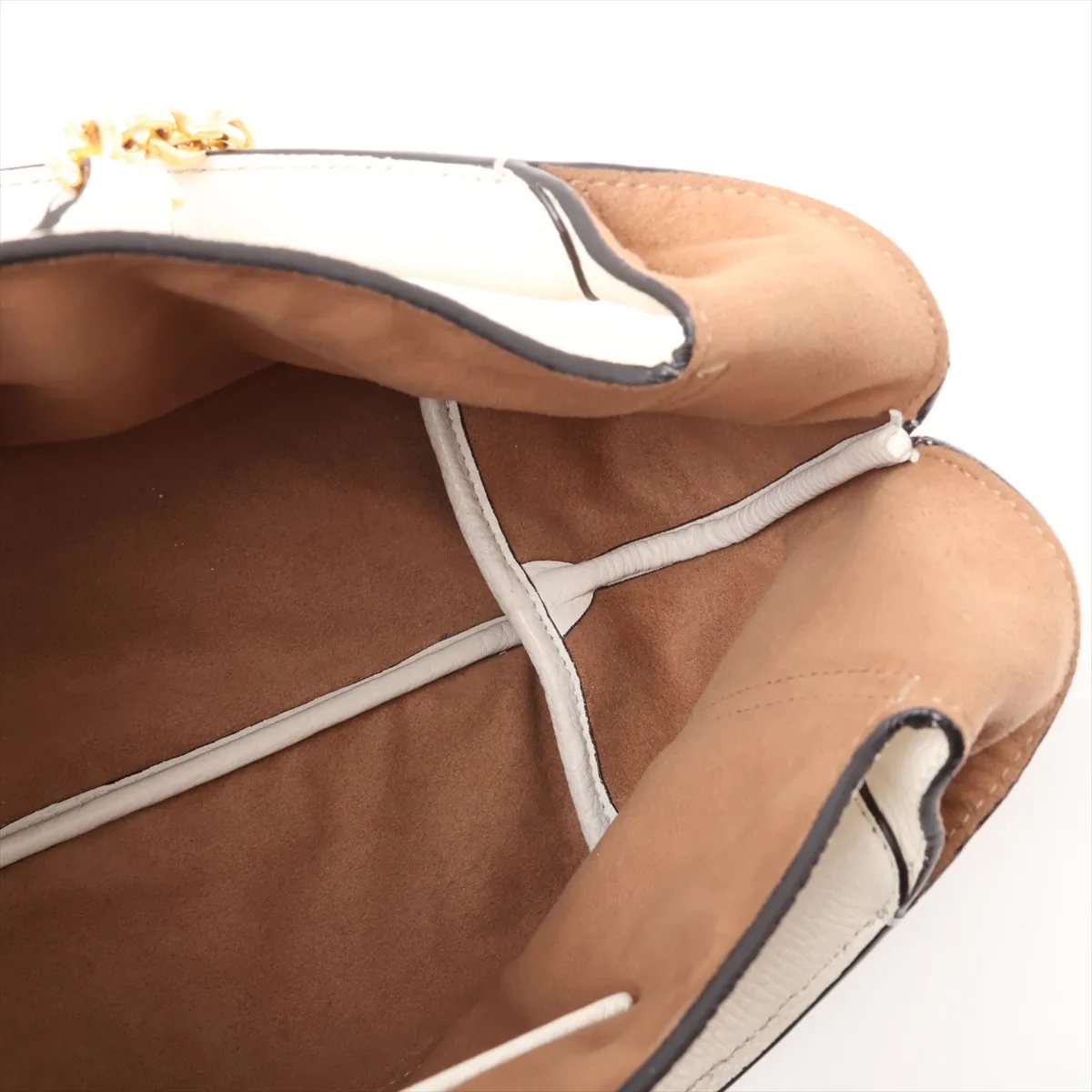 Soft Bit Leather Handbag, Beige, 837467 — view 8
