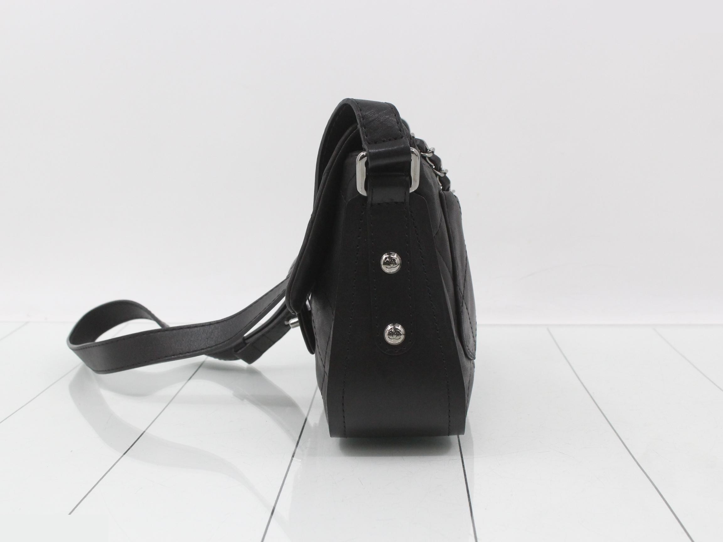 Wild Stitch Double Chain Bag, 2-Way, Lambskin, Black, Silver Hardware, Serial Number 15, W29 — view 3