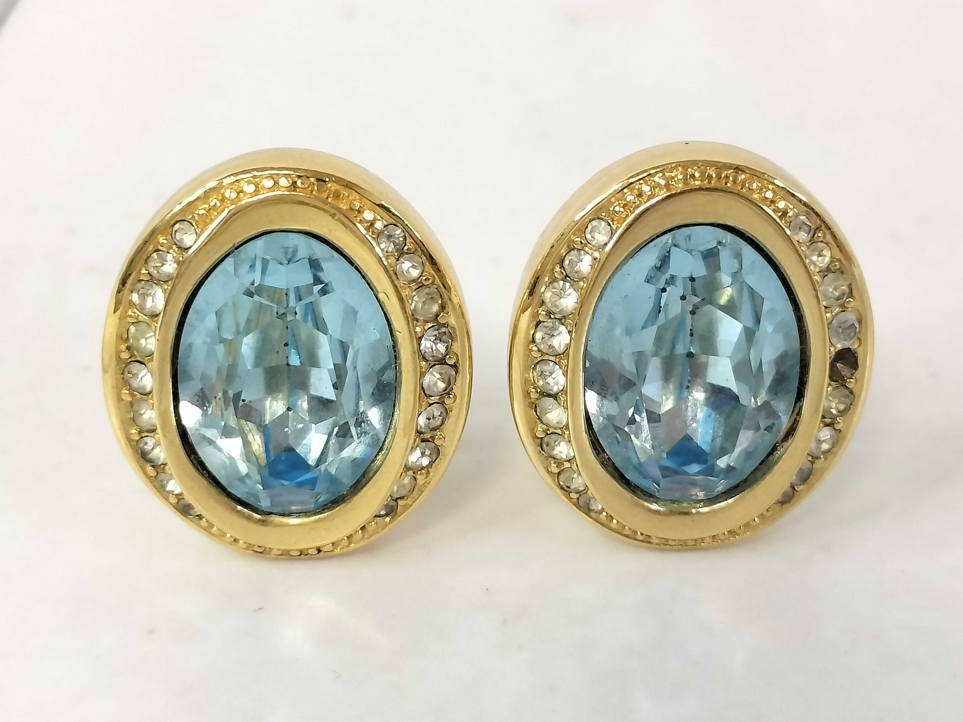 Earrings, Aqua Blue and Gold