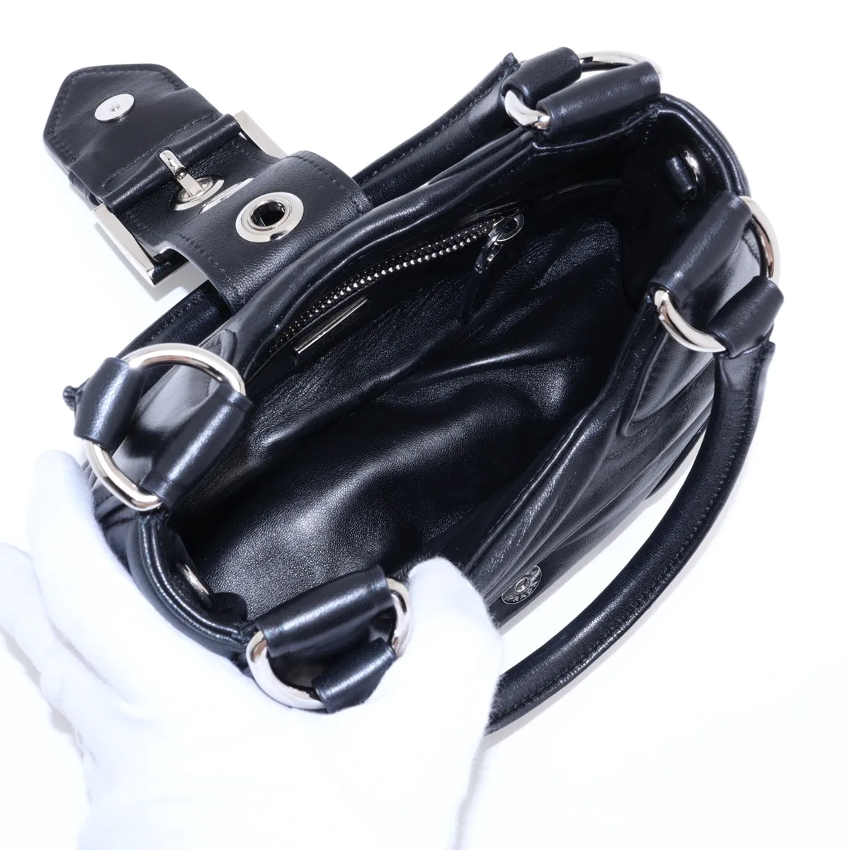 Moon Leather Handbag, Black — view 7