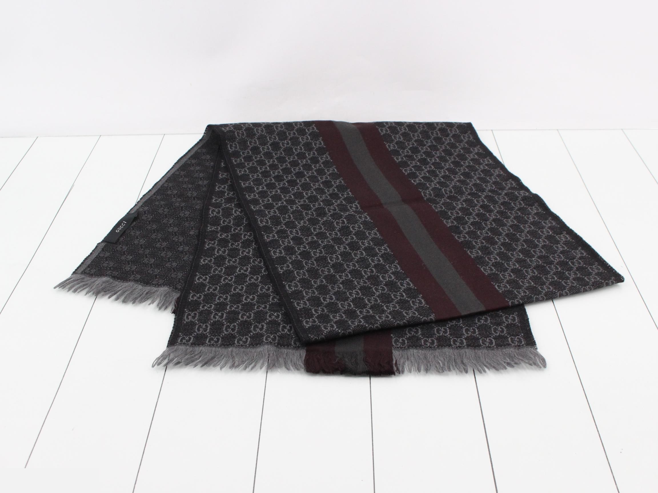 GG pattern scarf/stole, web stripe, gray/burgundy — view 3
