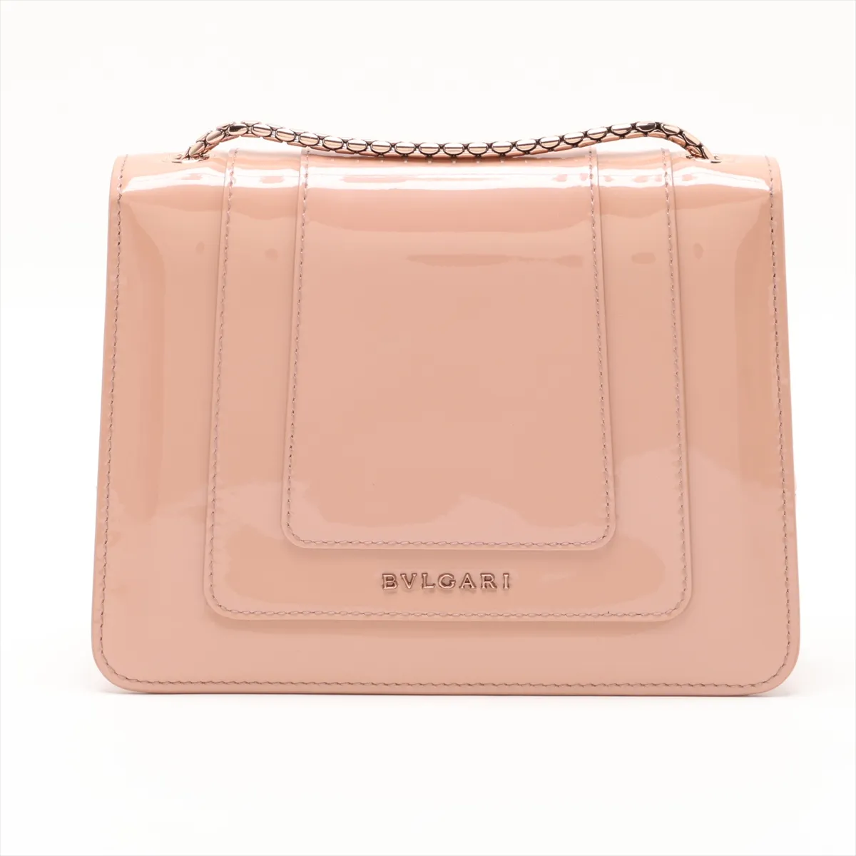 Serpenti Patent Leather Chain Shoulder Bag, Beige, with Mirror — view 2