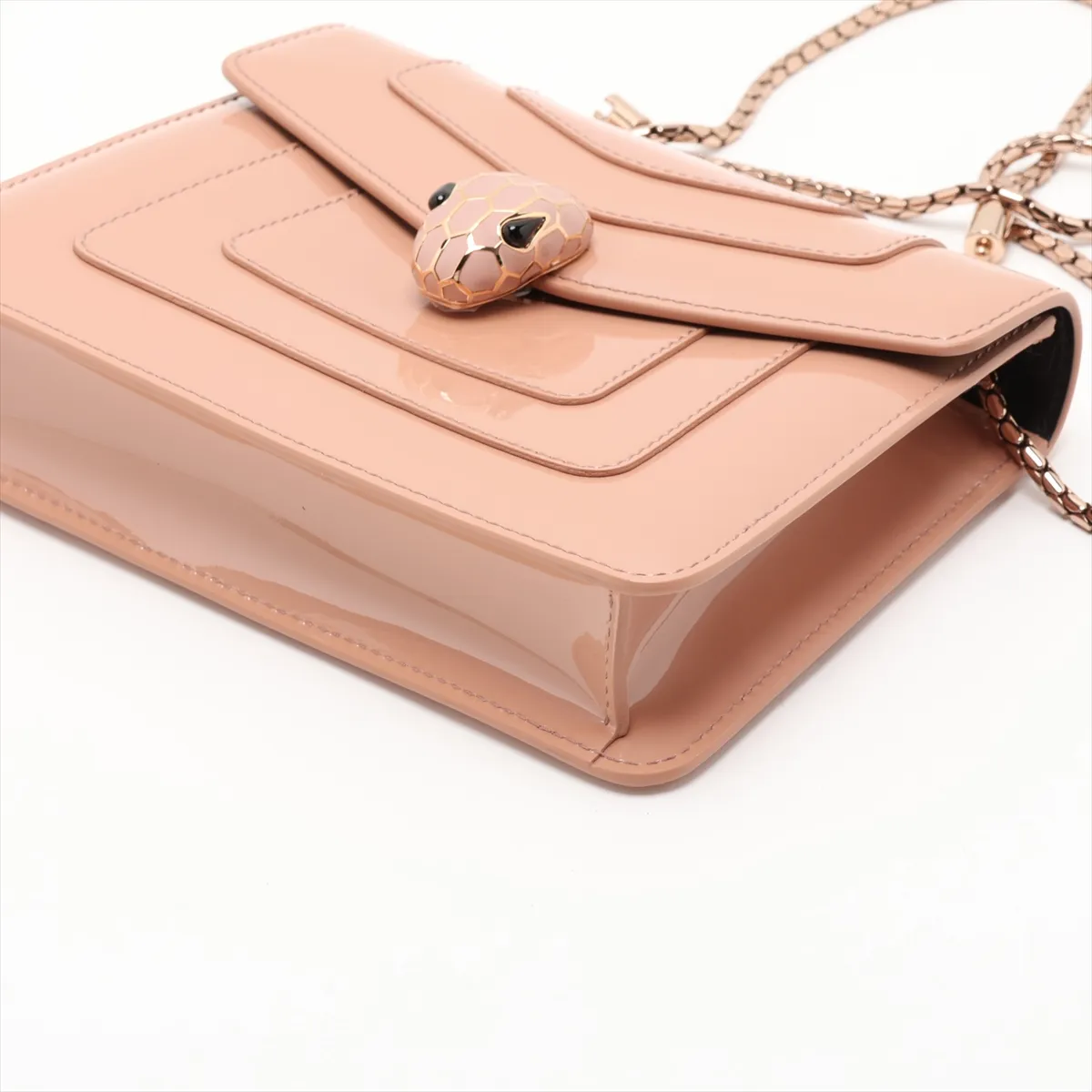 Serpenti Patent Leather Chain Shoulder Bag, Beige, with Mirror — view 3