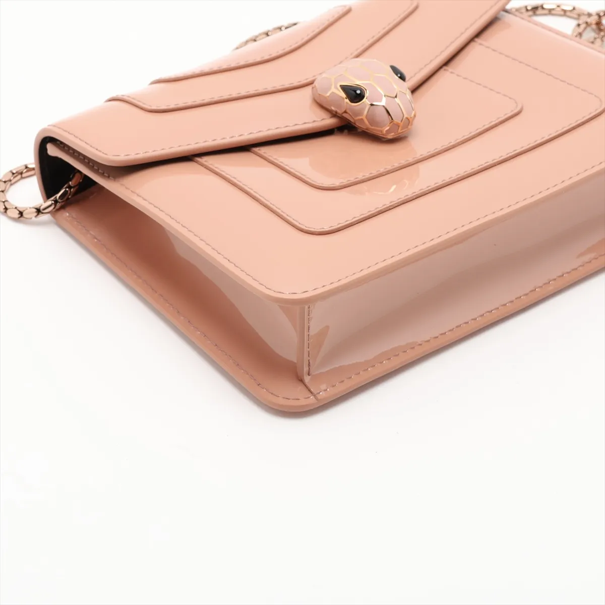 Serpenti Patent Leather Chain Shoulder Bag, Beige, with Mirror — view 4