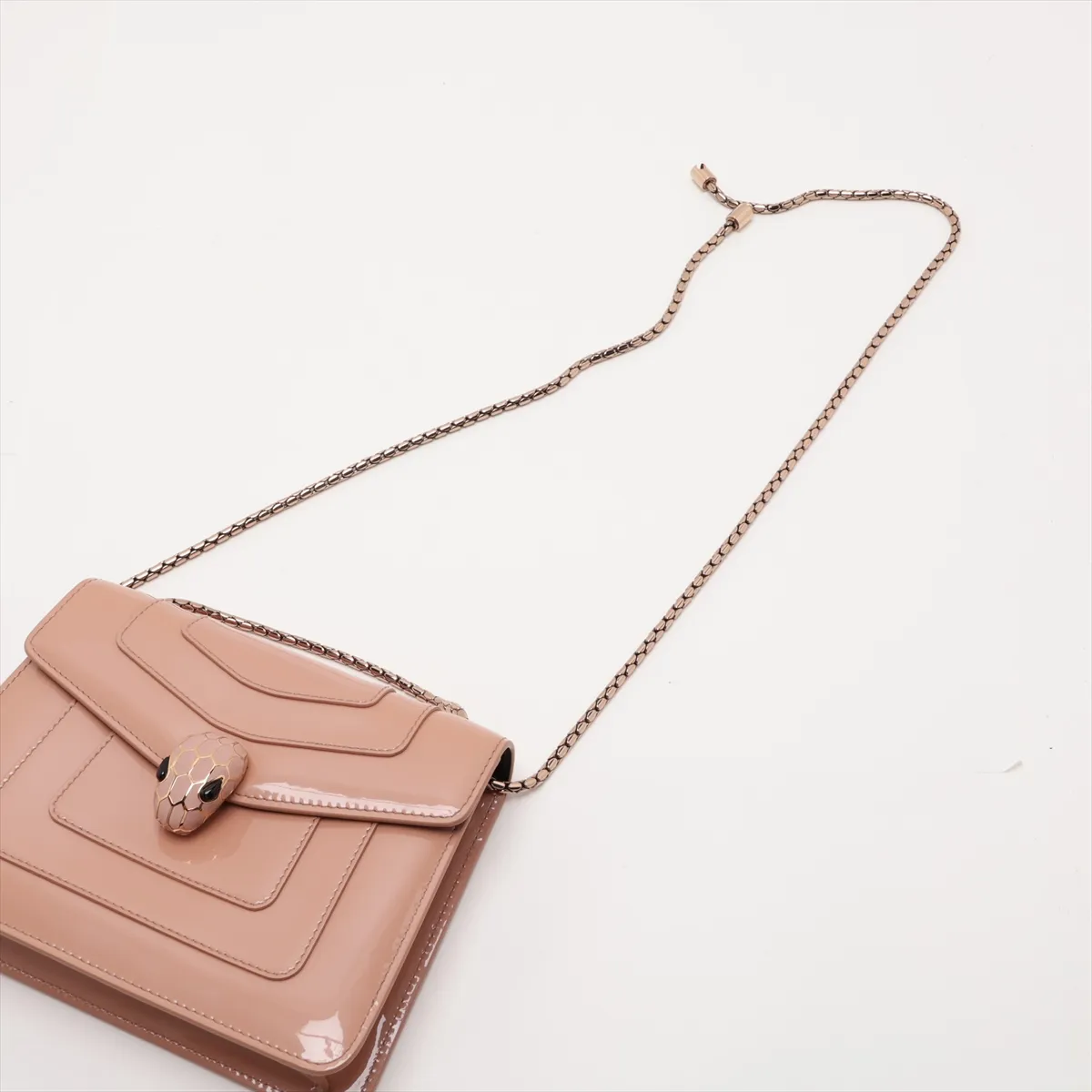 Serpenti Patent Leather Chain Shoulder Bag, Beige, with Mirror — view 5