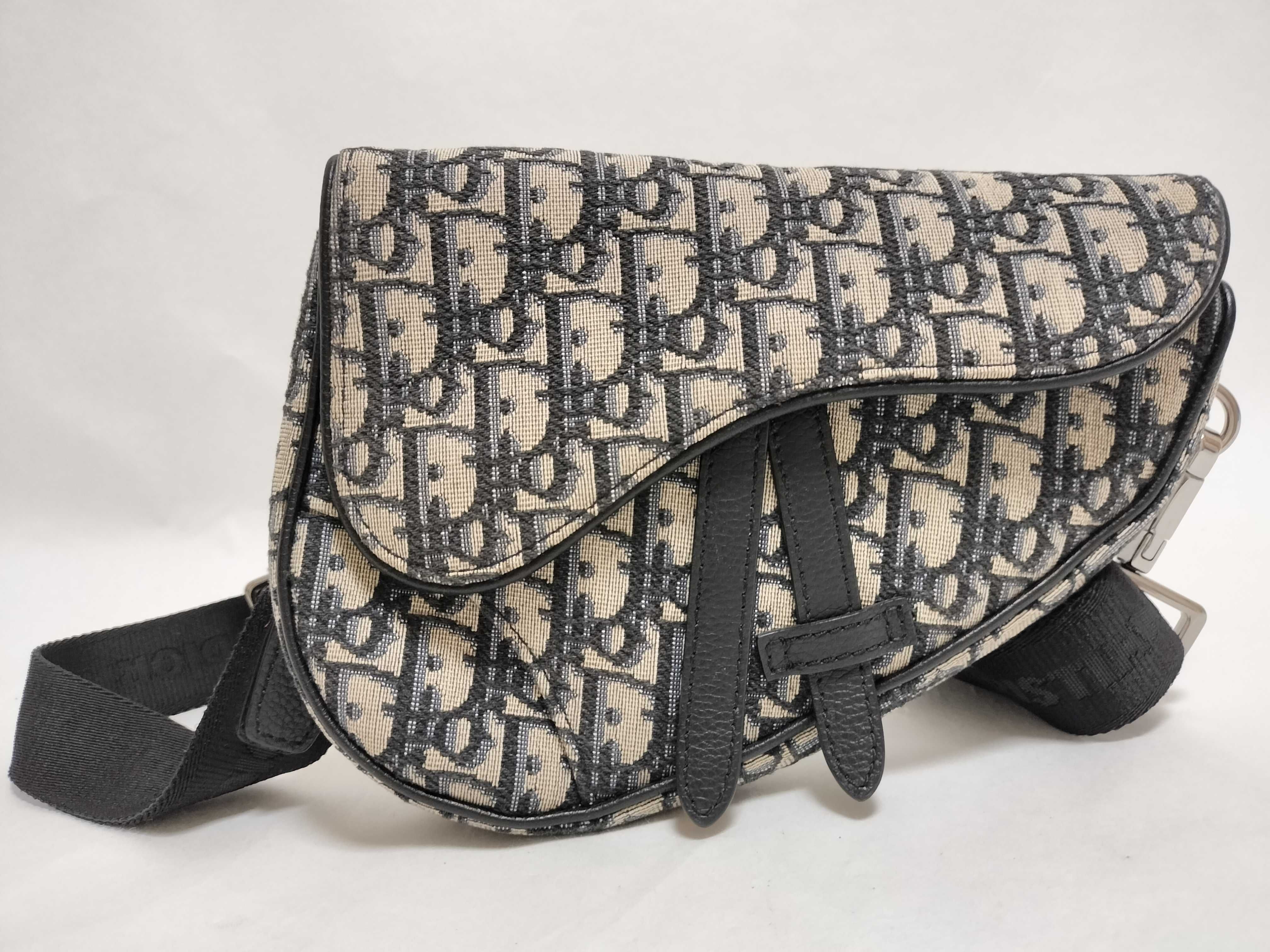 Trotter Dior Oblique Saddle Shoulder Bag Canvas x Leather Beige x Black Shoulder Bag