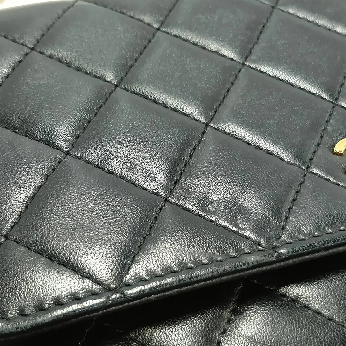 Matelassé Lambskin Chain Wallet, Black with Gold Hardware, 26123770, Serial Number 26 — view 12