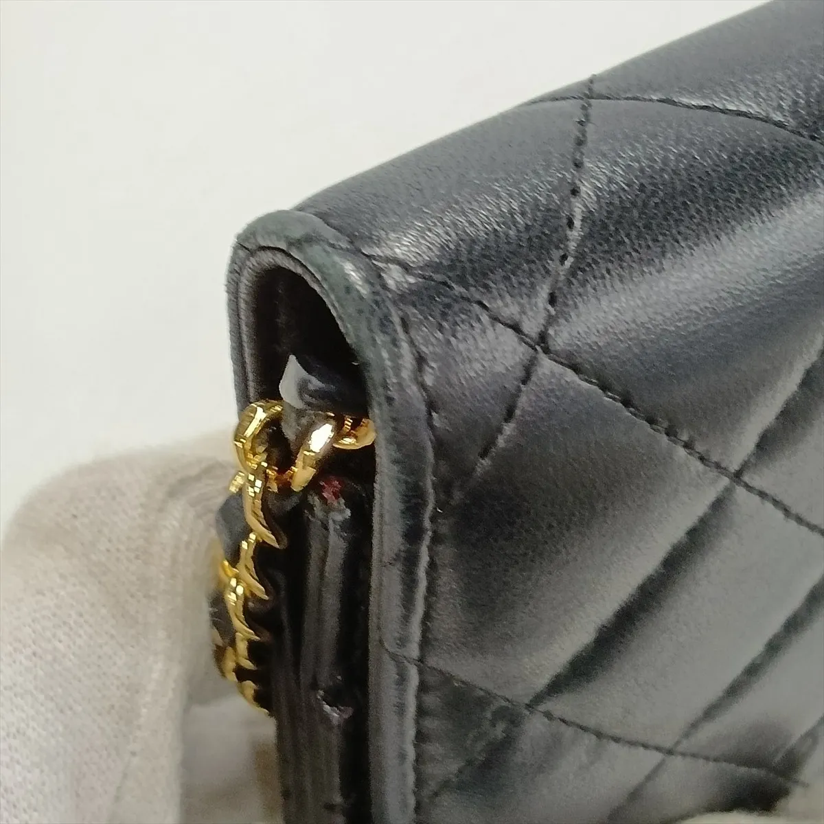 Matelassé Lambskin Chain Wallet, Black with Gold Hardware, 26123770, Serial Number 26 — view 14