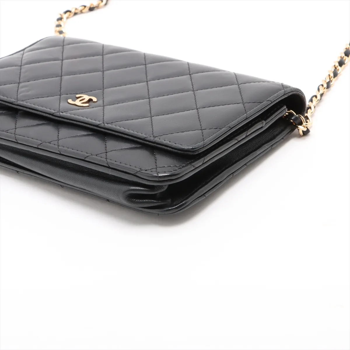 Matelassé Lambskin Chain Wallet, Black with Gold Hardware, 26123770, Serial Number 26 — view 3