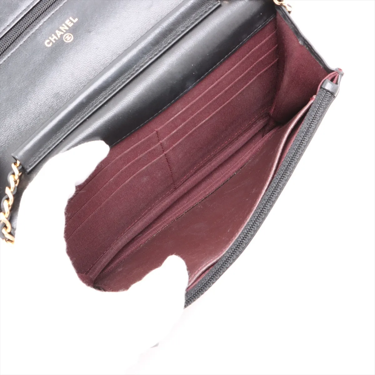 Matelassé Lambskin Chain Wallet, Black with Gold Hardware, 26123770, Serial Number 26 — view 6