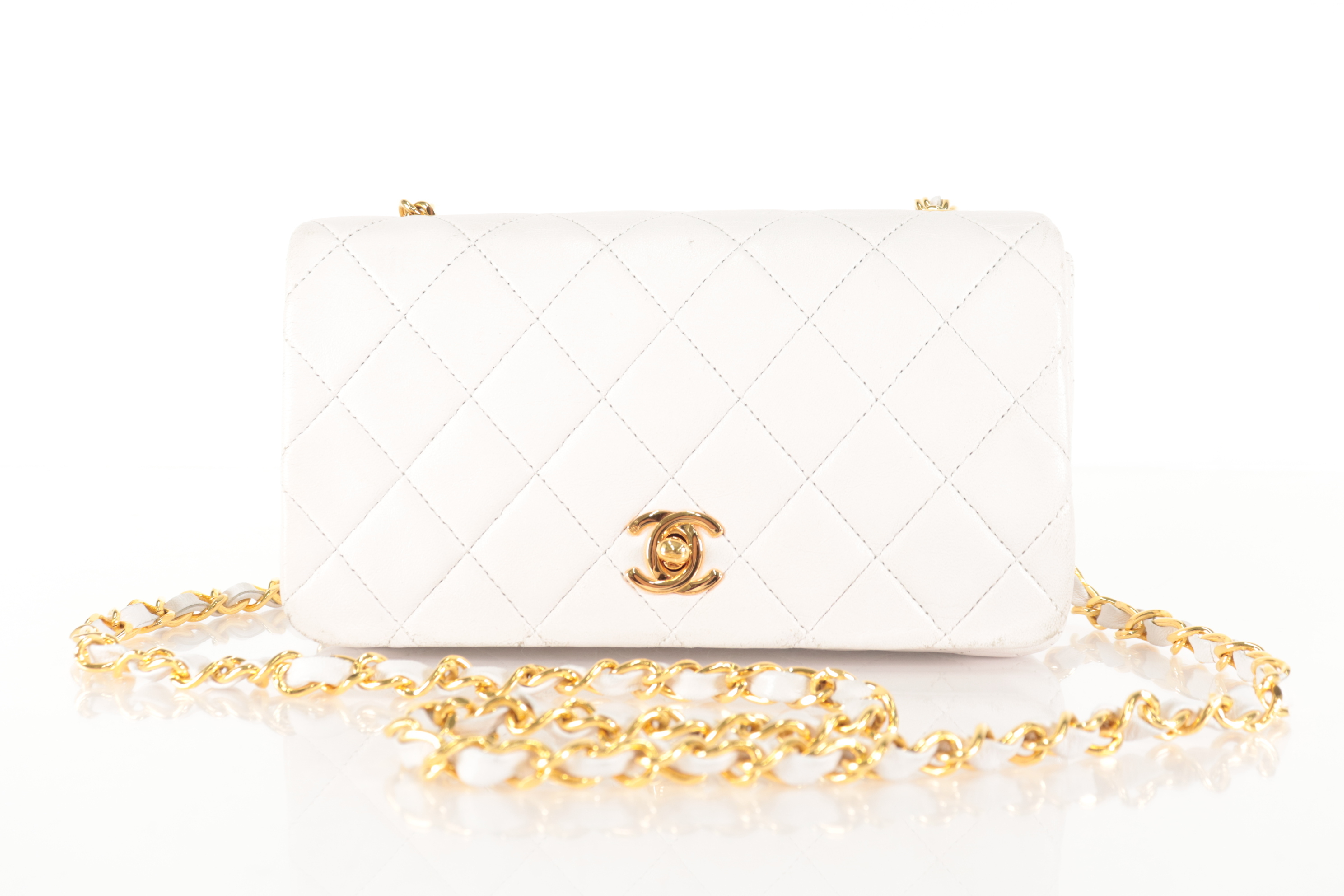 Full Flap Lambskin Chain Shoulder Bag, White, Series 1 — view 2