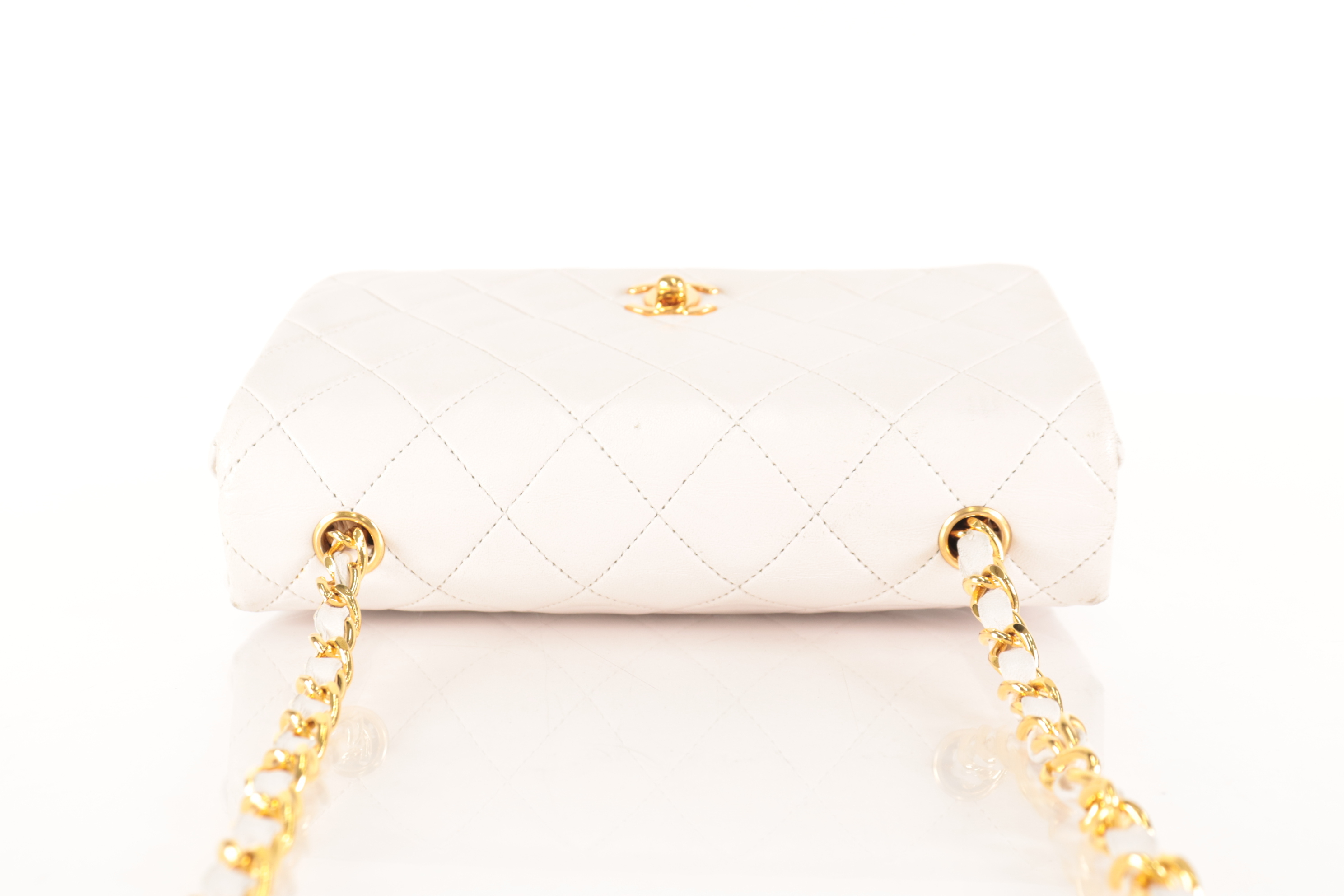 Full Flap Lambskin Chain Shoulder Bag, White, Series 1 — view 6