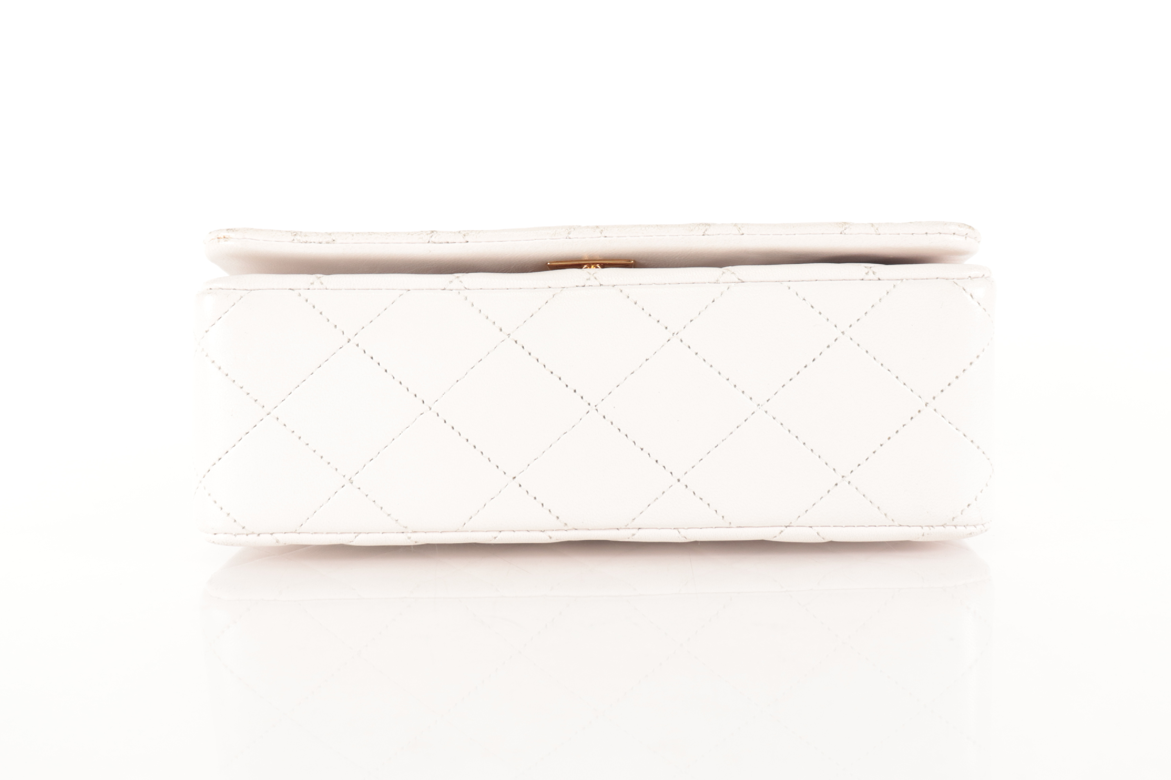 Full Flap Lambskin Chain Shoulder Bag, White, Series 1 — view 7