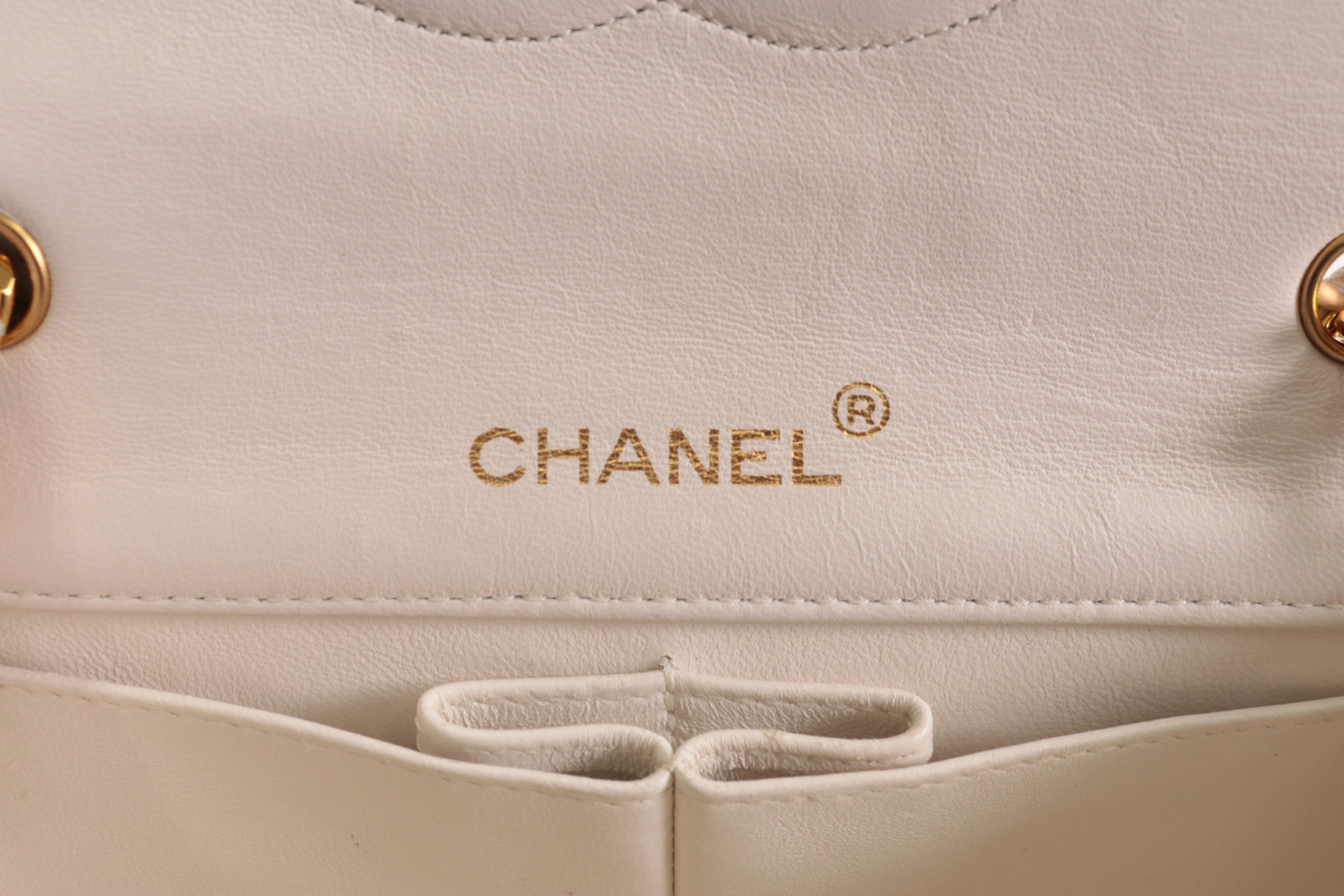 Full Flap Lambskin Chain Shoulder Bag, White, Series 1 — view 10