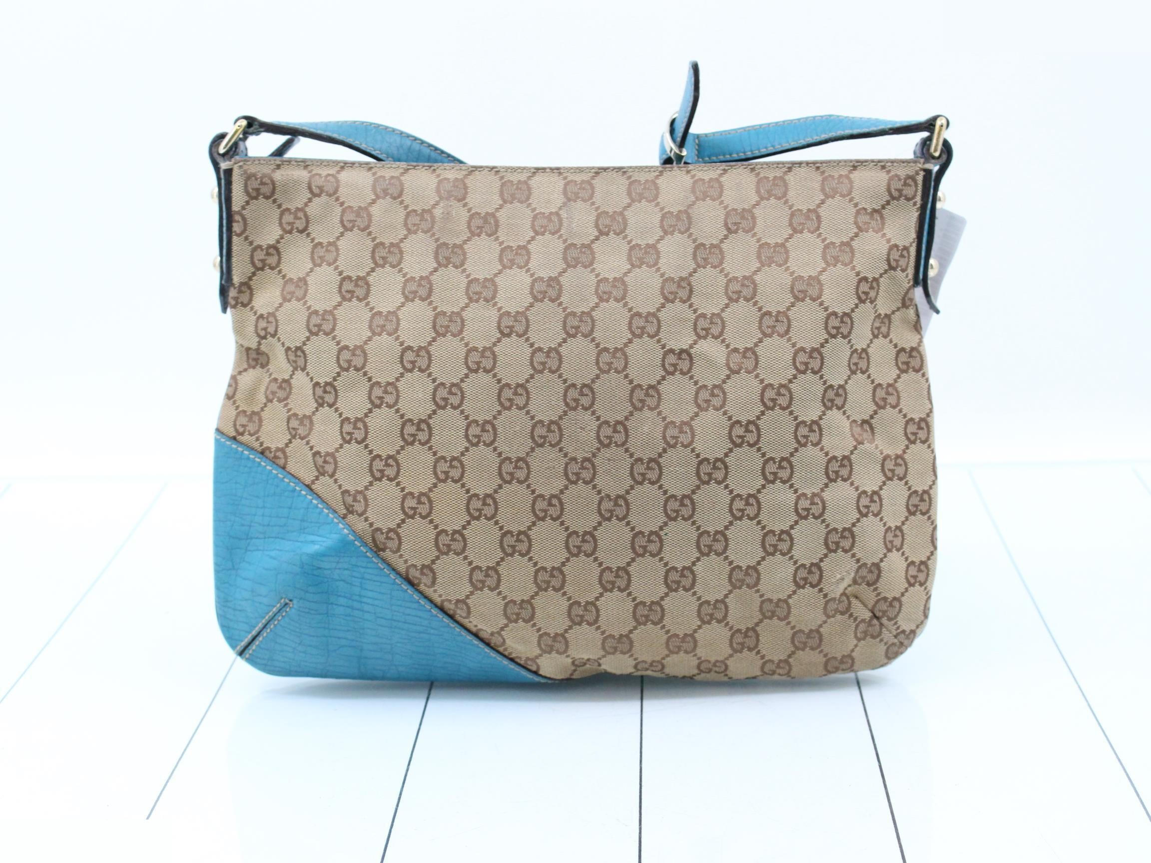 Shoulder bag, Horsebit design, GG canvas and leather, blue — view 2