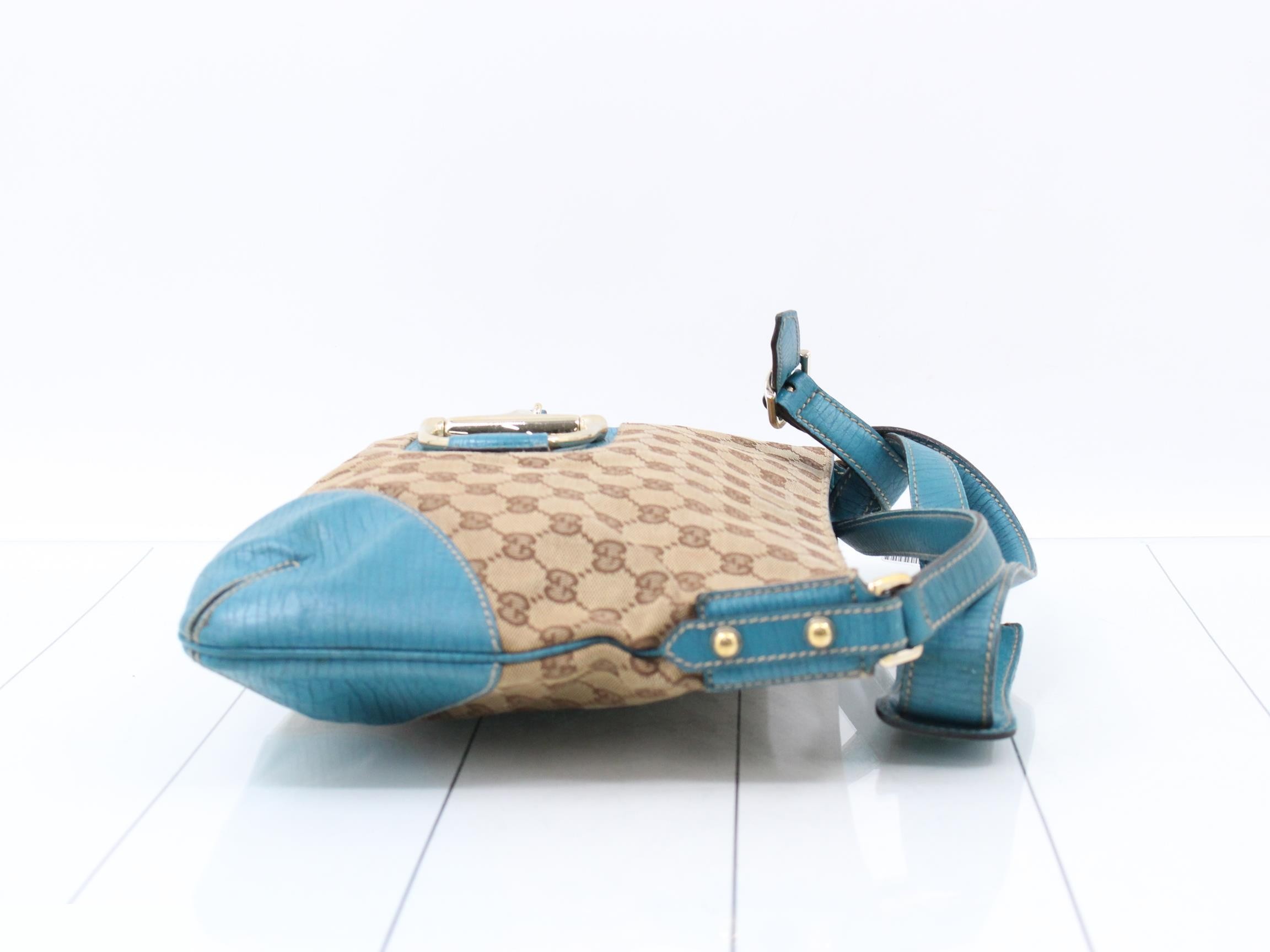 Shoulder bag, Horsebit design, GG canvas and leather, blue — view 3