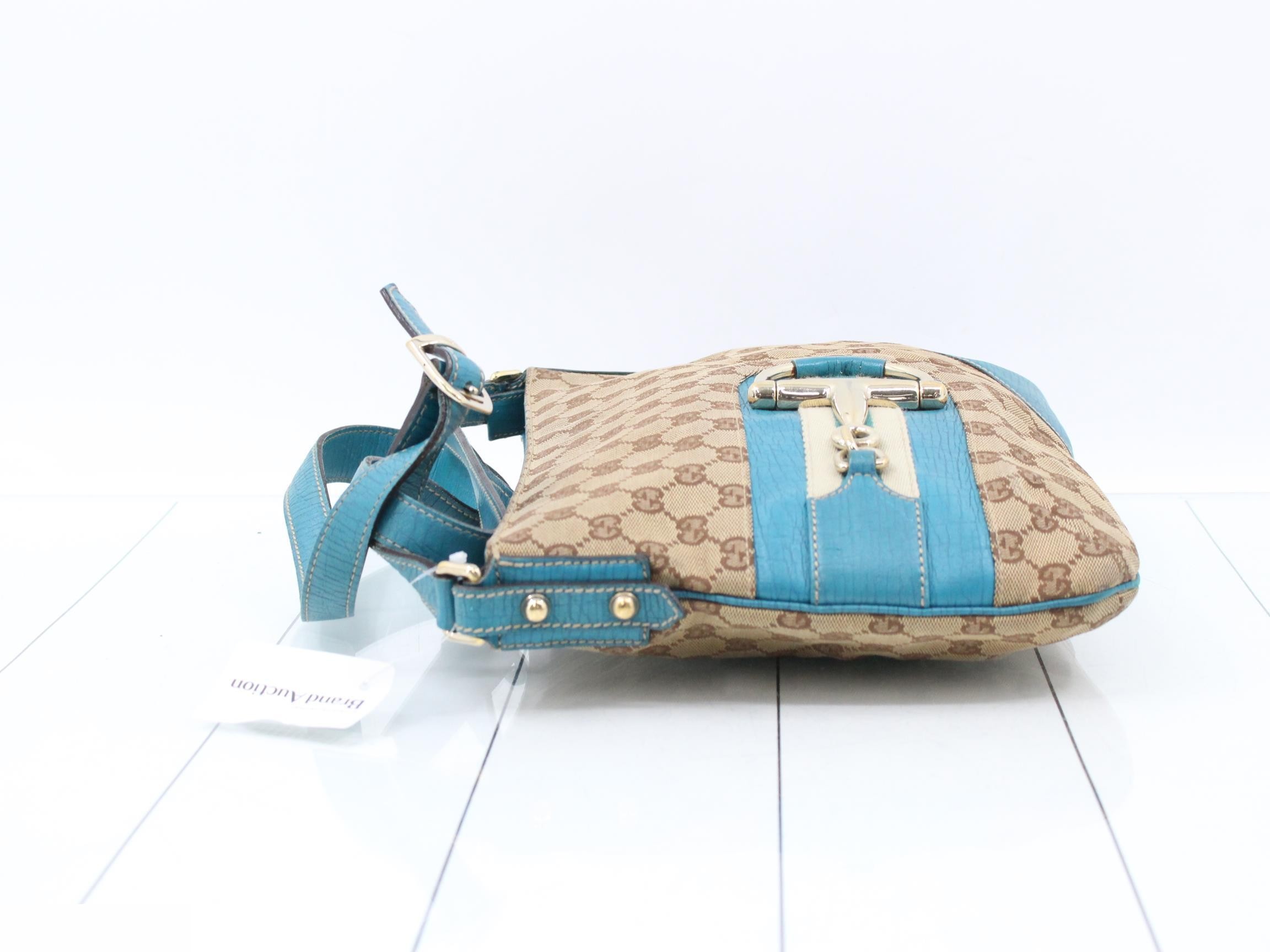 Shoulder bag, Horsebit design, GG canvas and leather, blue — view 4