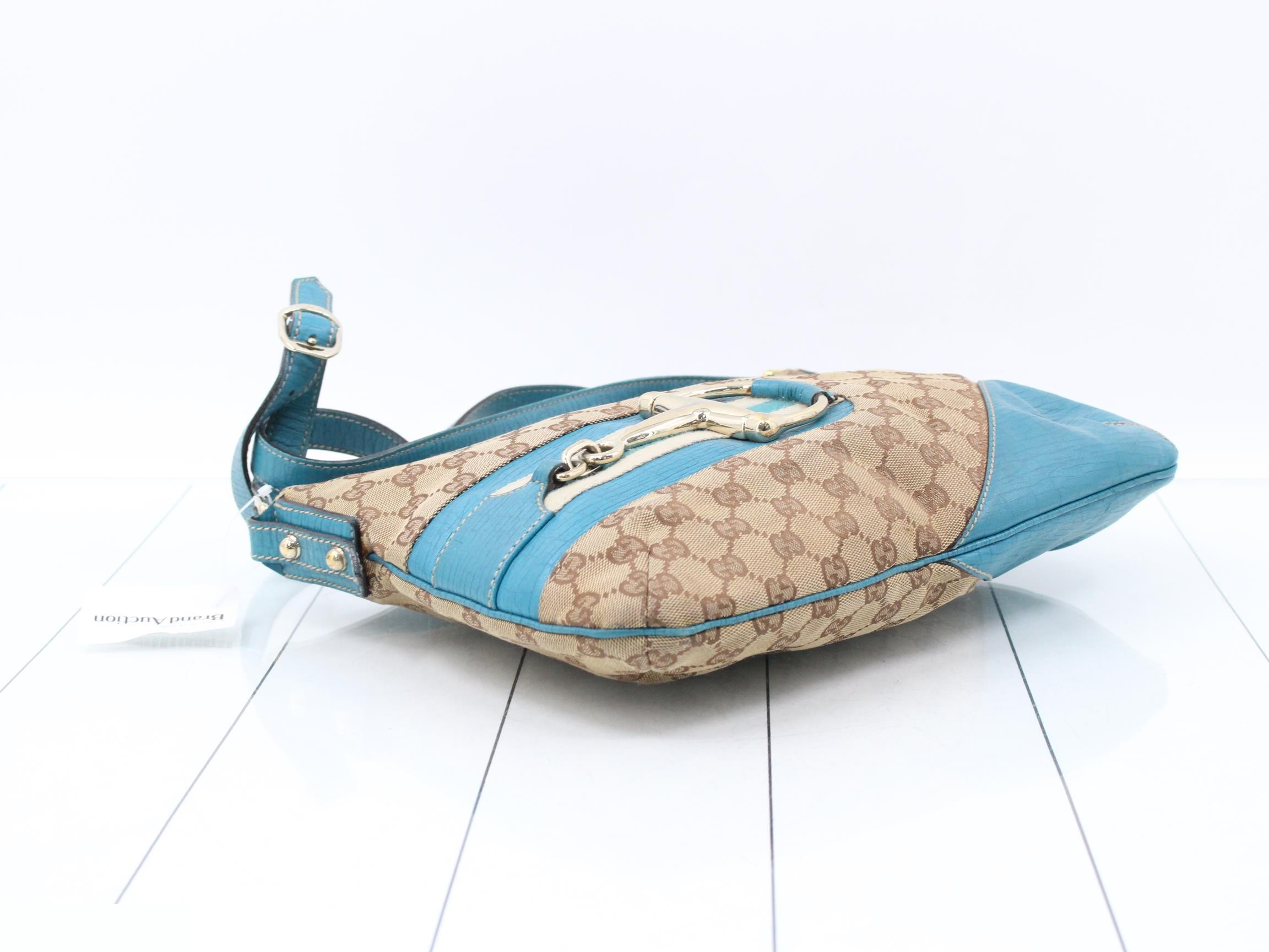 Shoulder bag, Horsebit design, GG canvas and leather, blue — view 5