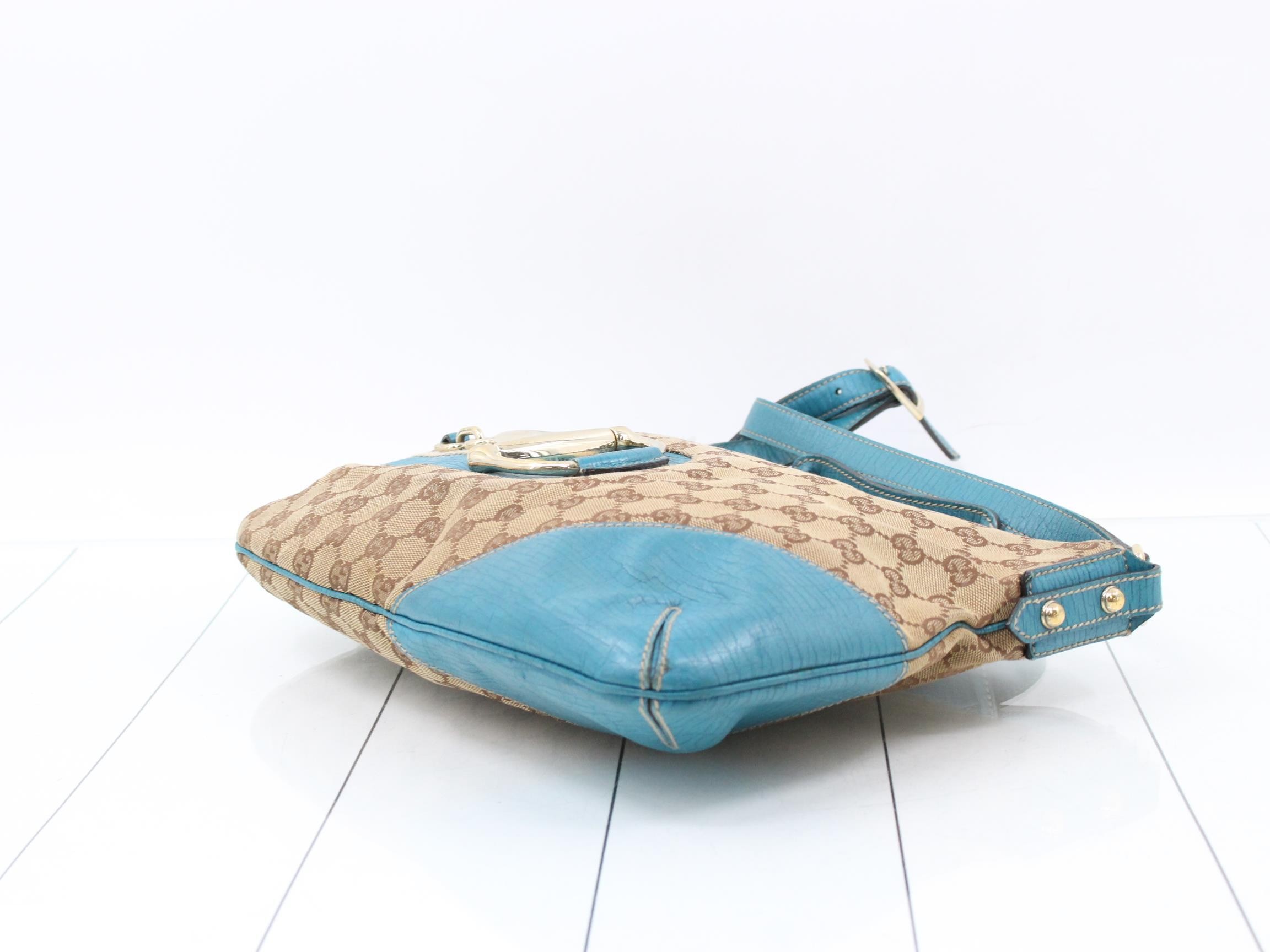 Shoulder bag, Horsebit design, GG canvas and leather, blue — view 6