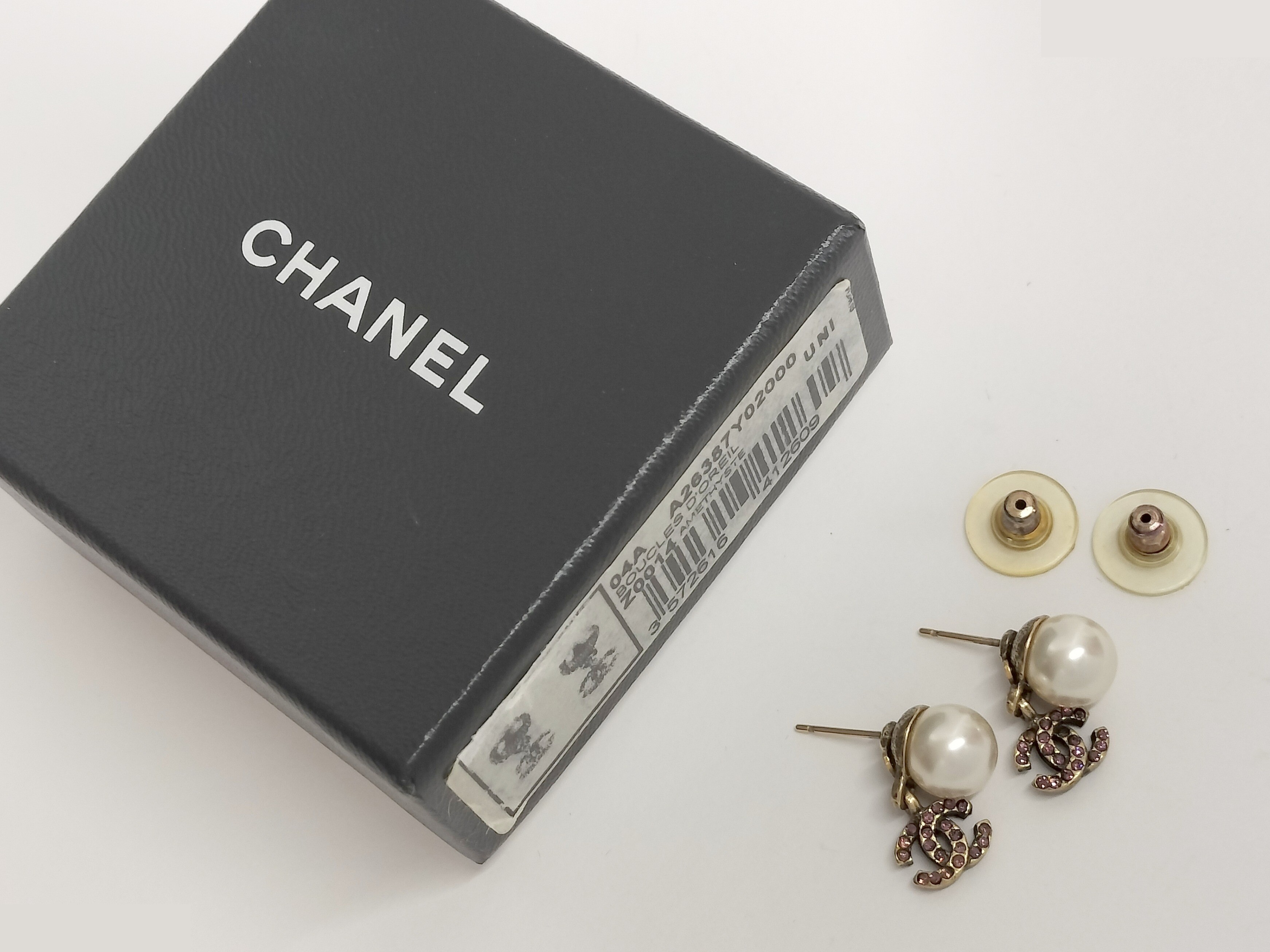 Coco Rhinestone F Pearl Gold Earrings — view 3