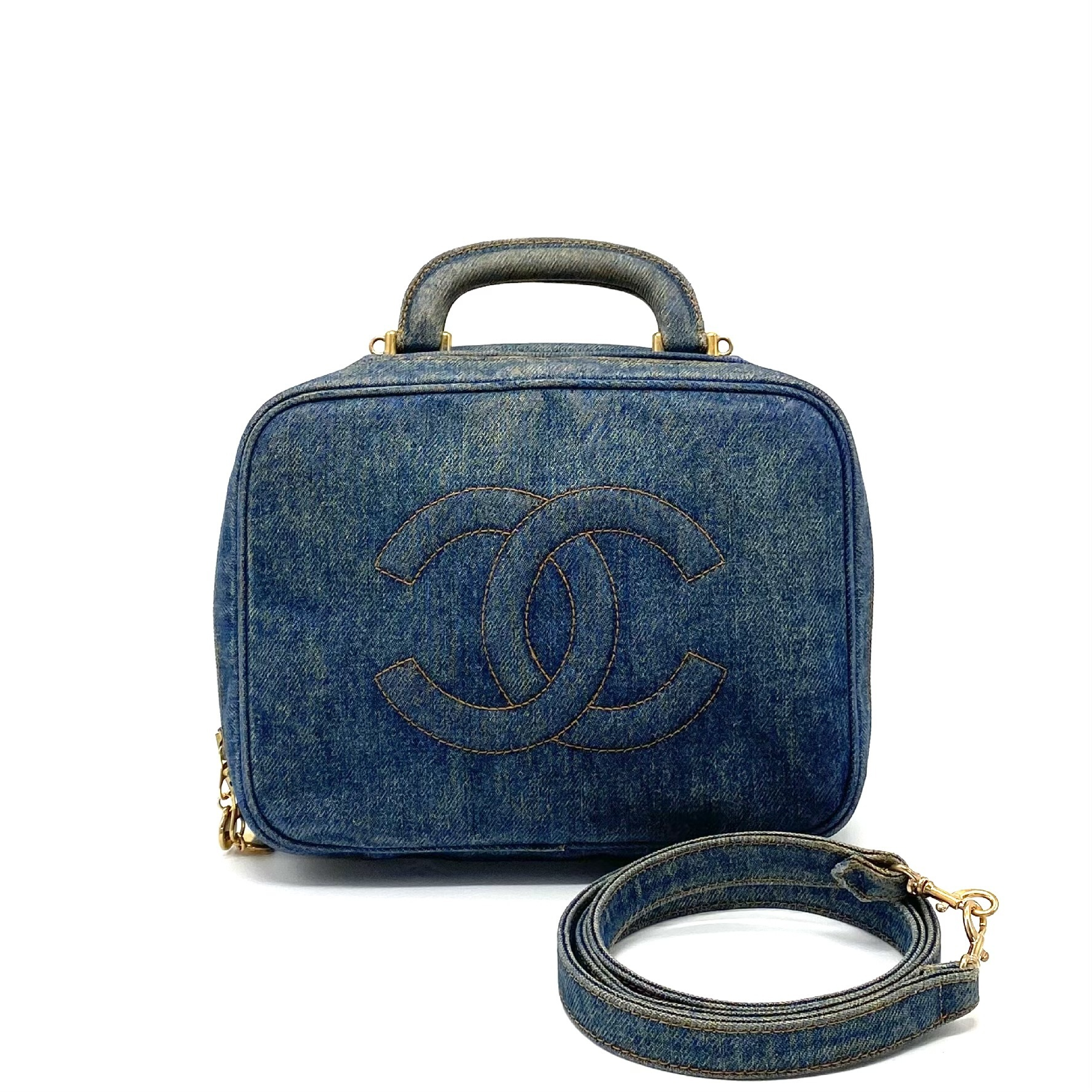 Large Coco Mark 2-way Denim Hand Shoulder Vanity Bag Shoulder Bag