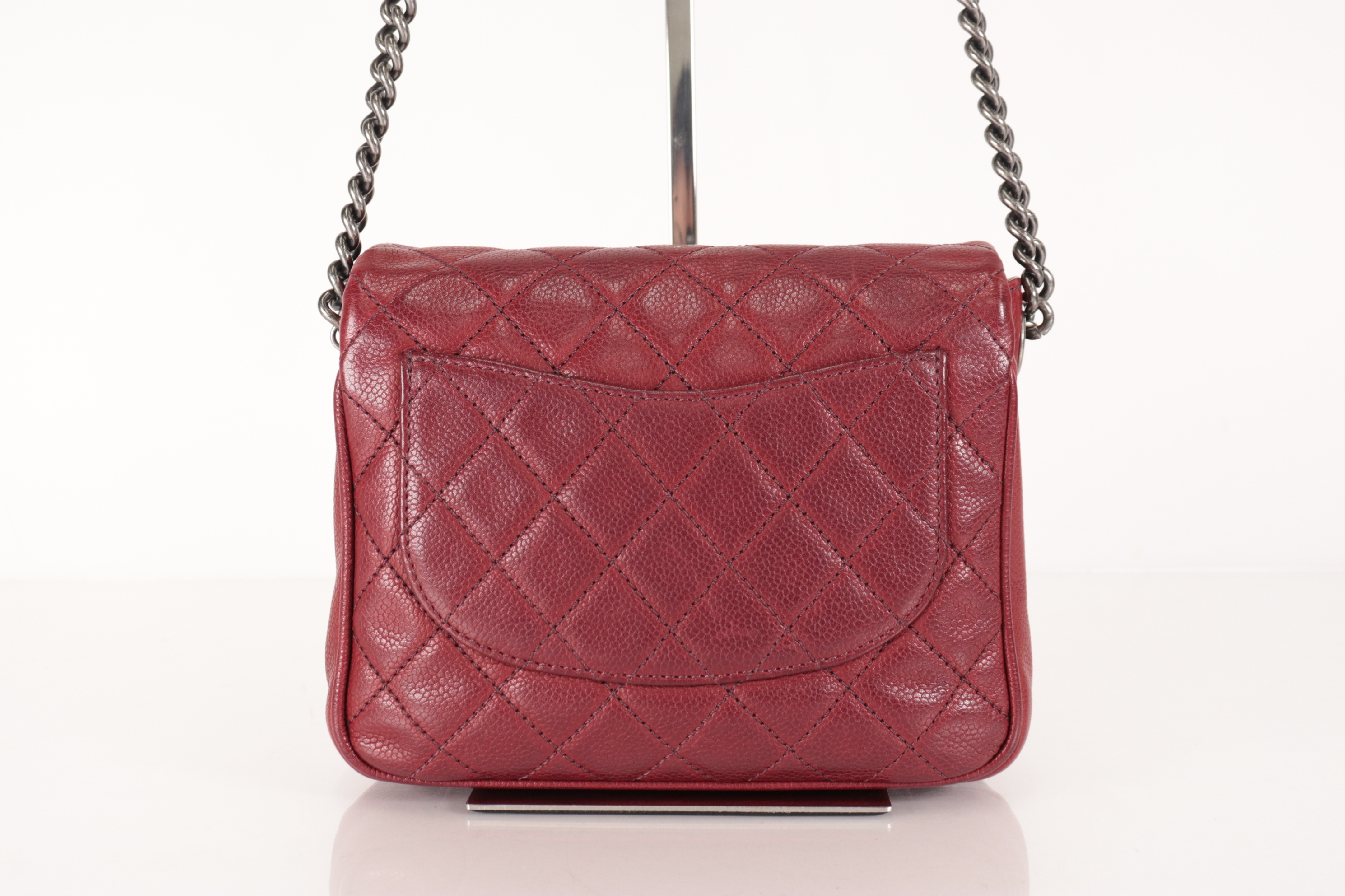 Matelassé Caviar Chain Shoulder Bag, Silver Hardware, Bordeaux, Serial Number 23 Series — view 3