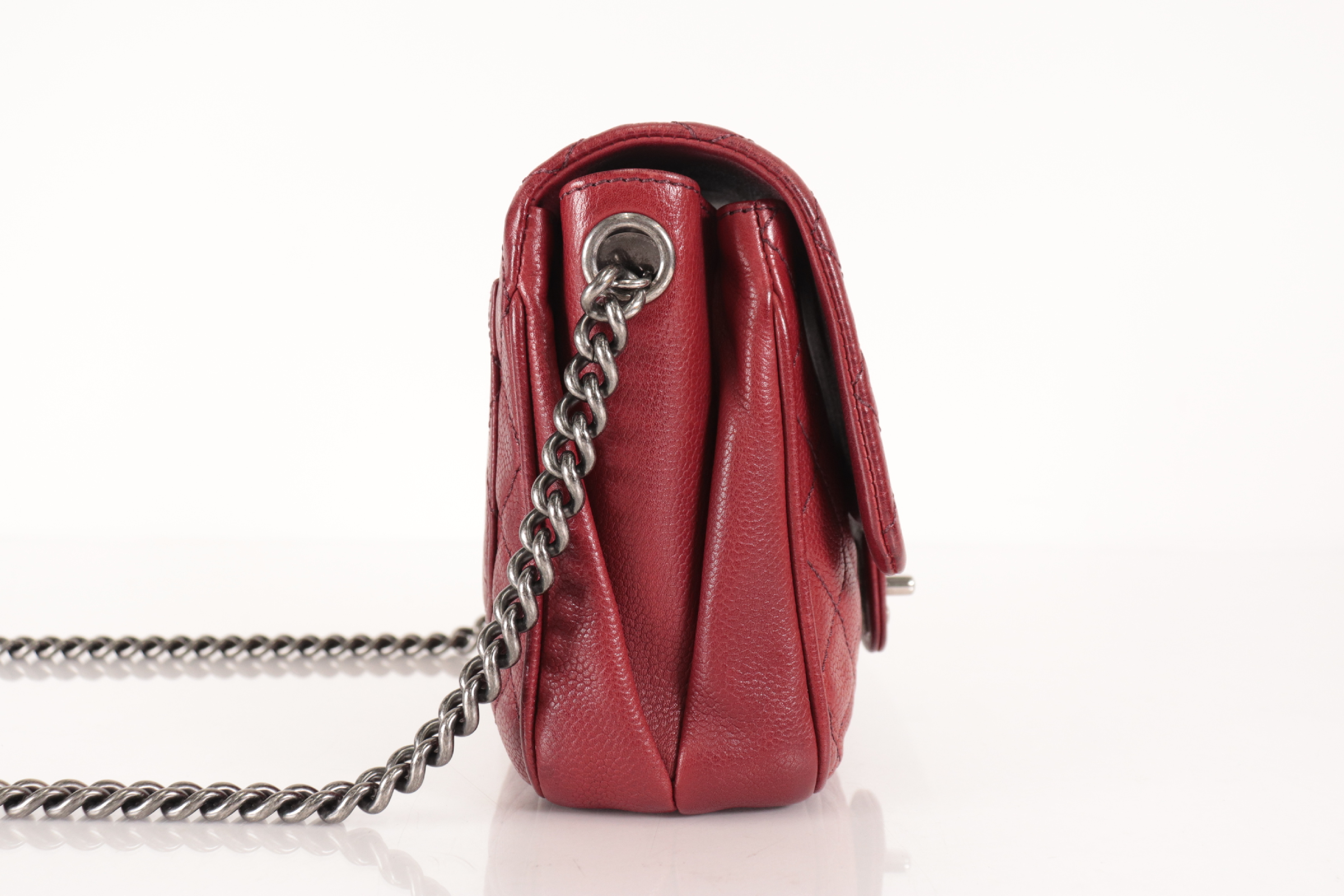 Matelassé Caviar Chain Shoulder Bag, Silver Hardware, Bordeaux, Serial Number 23 Series — view 4