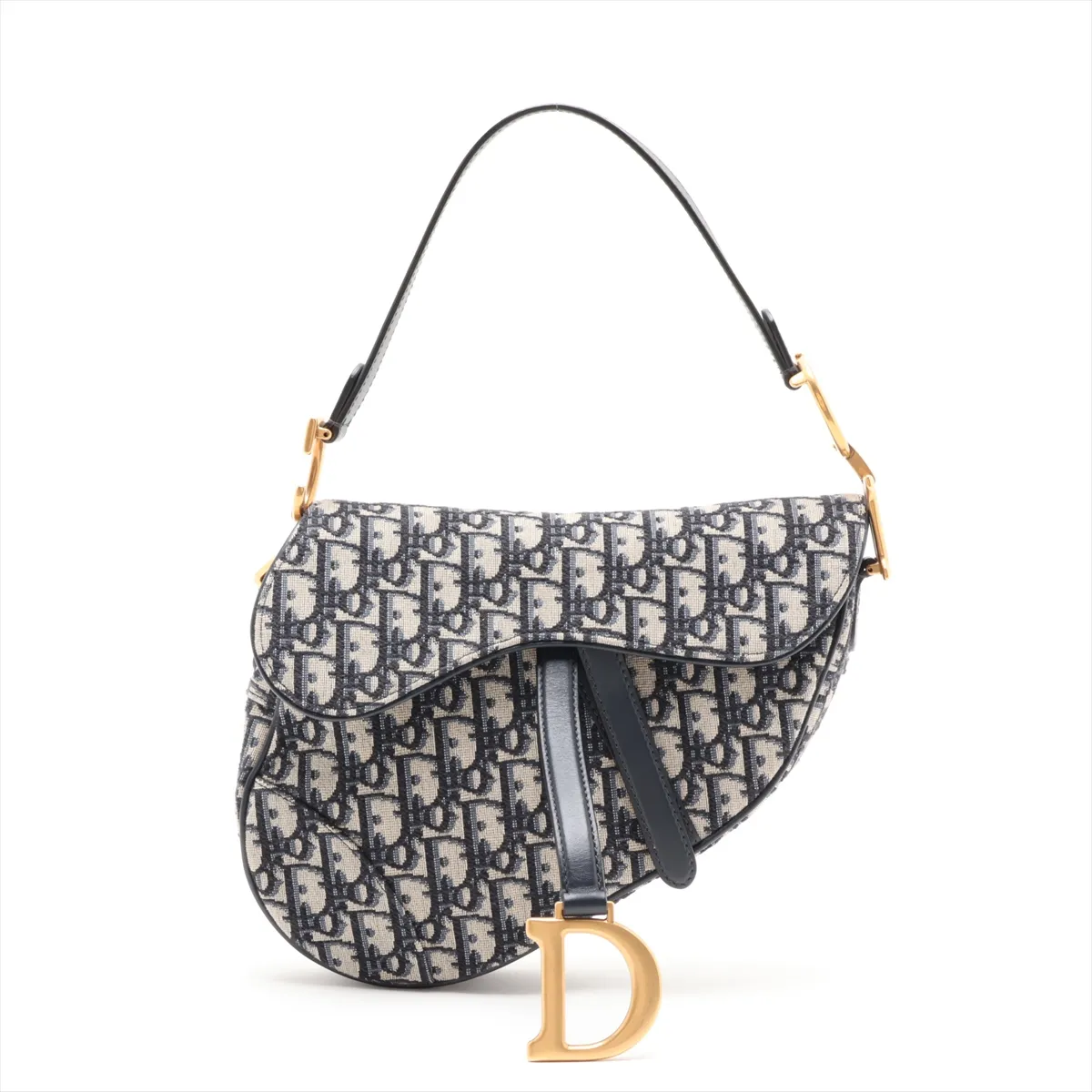 Oblique Saddle Bag Canvas x Leather Shoulder Bag Navy