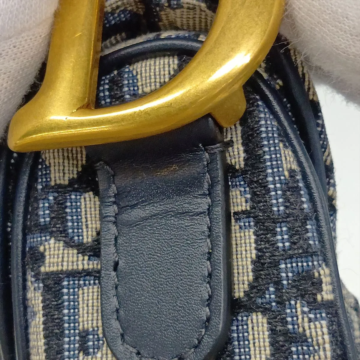 Oblique Saddle Bag Canvas x Leather Shoulder Bag Navy — view 13