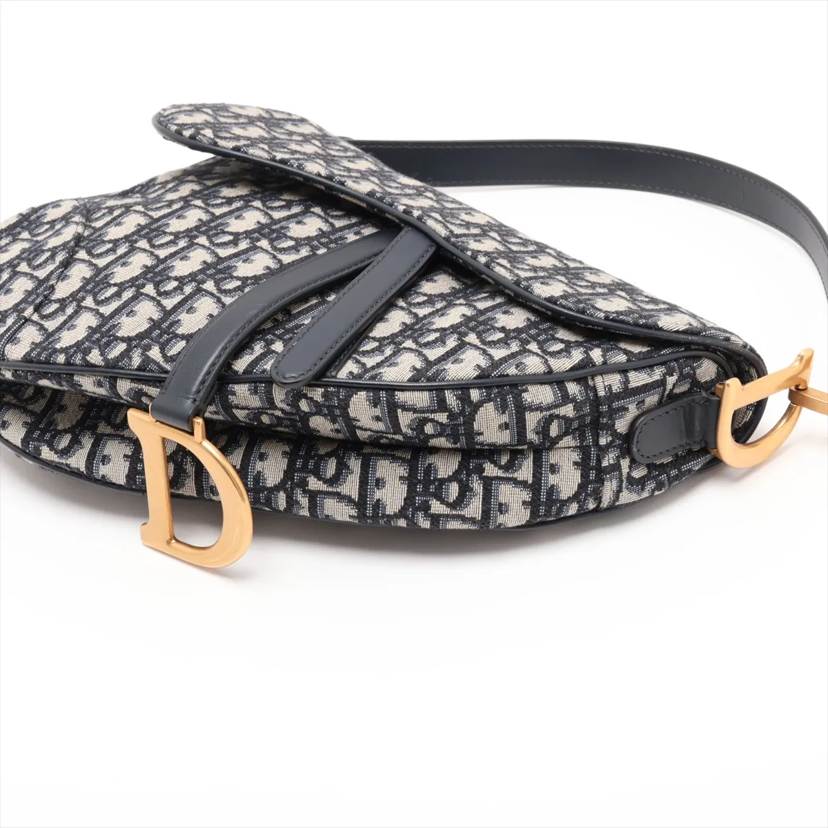 Oblique Saddle Bag Canvas x Leather Shoulder Bag Navy — view 3