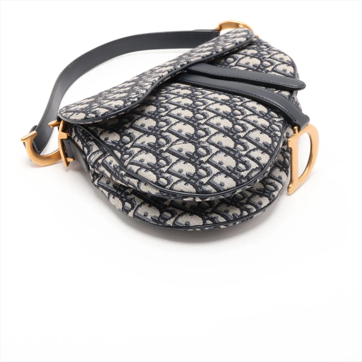 Oblique Saddle Bag Canvas x Leather Shoulder Bag Navy — view 4
