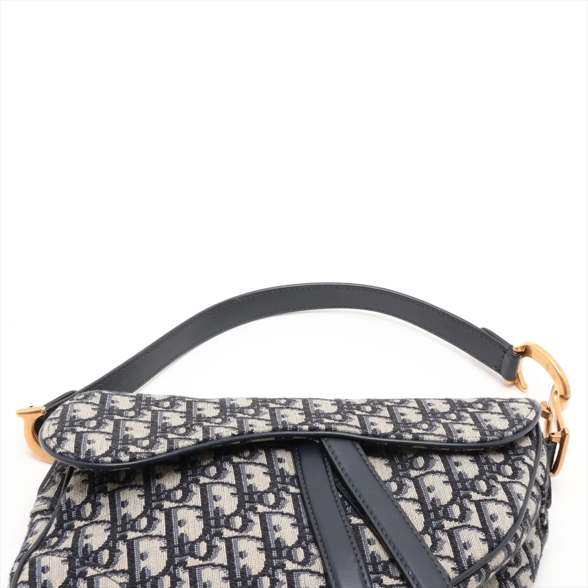 Oblique Saddle Bag Canvas x Leather Shoulder Bag Navy — view 6