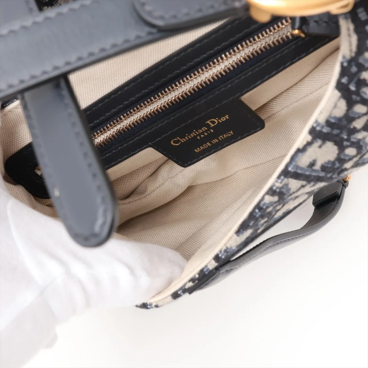 Oblique Saddle Bag Canvas x Leather Shoulder Bag Navy — view 7