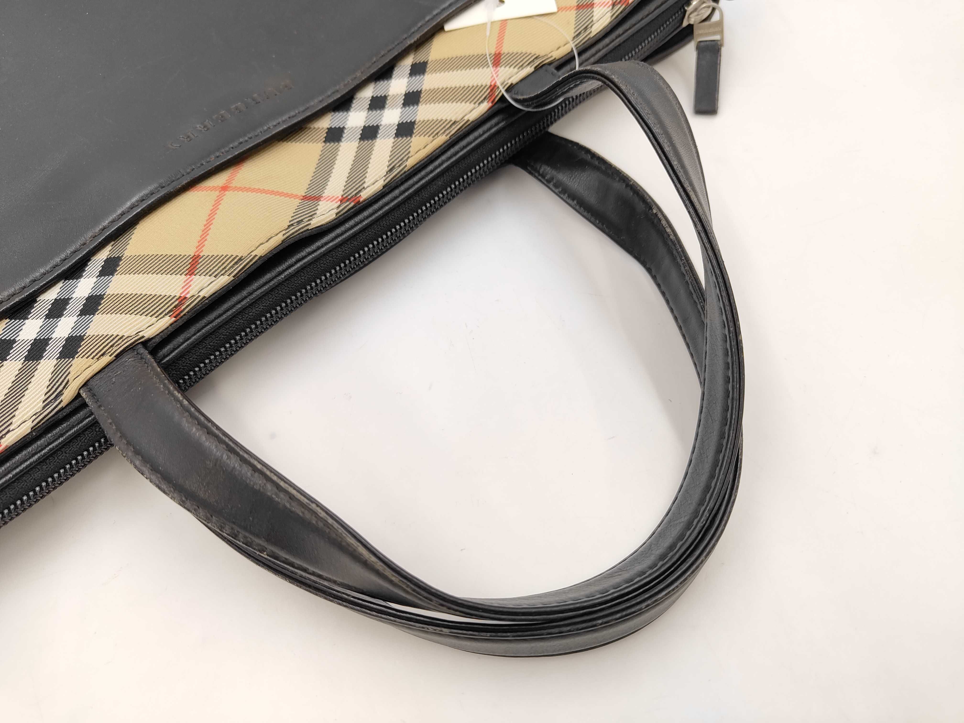 Leather Handbag, Leather Check Pattern Tote Bag — view 4