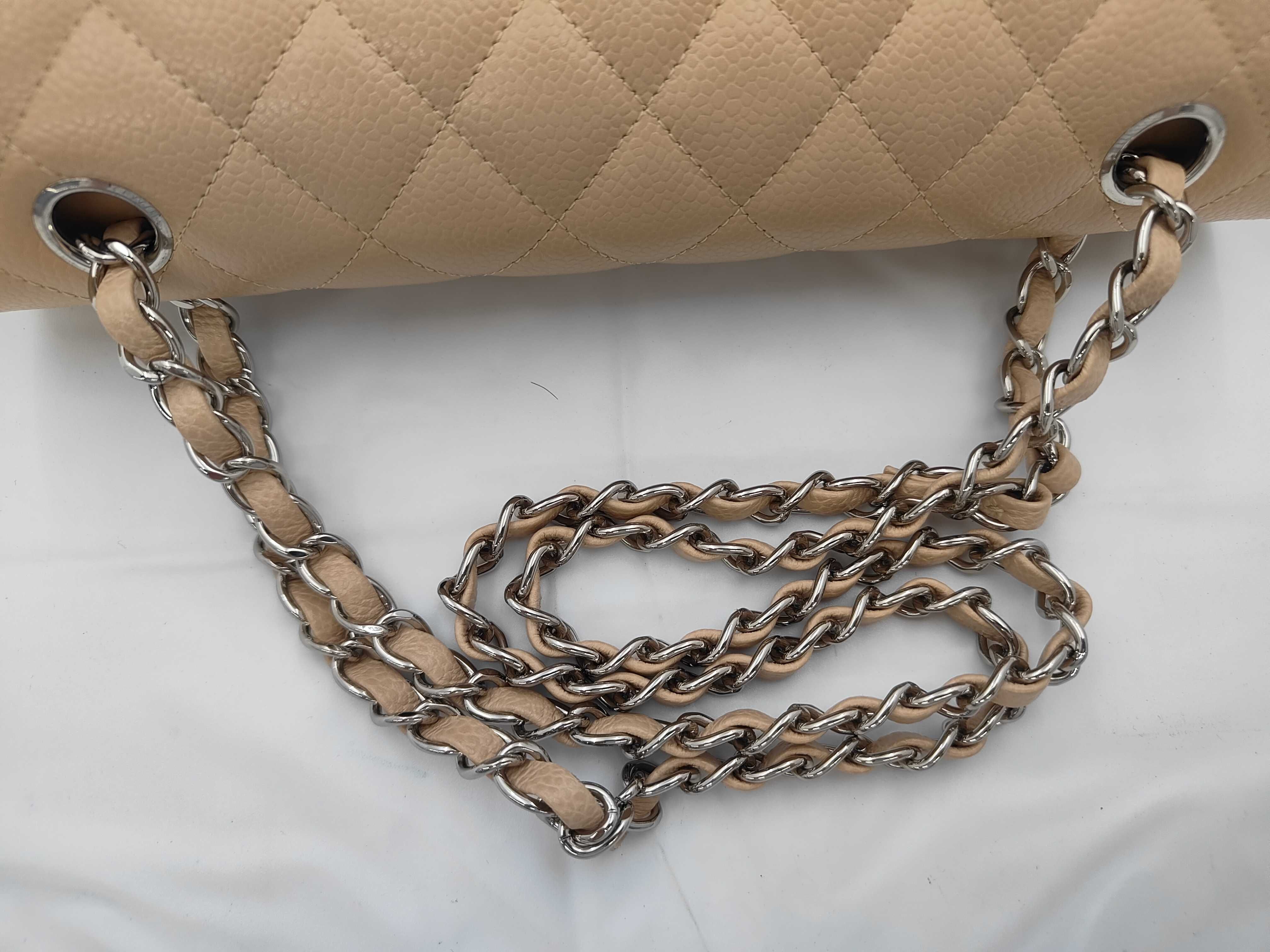 Matelassé 25 Double Flap Caviar Beige Chain Shoulder Bag — view 3